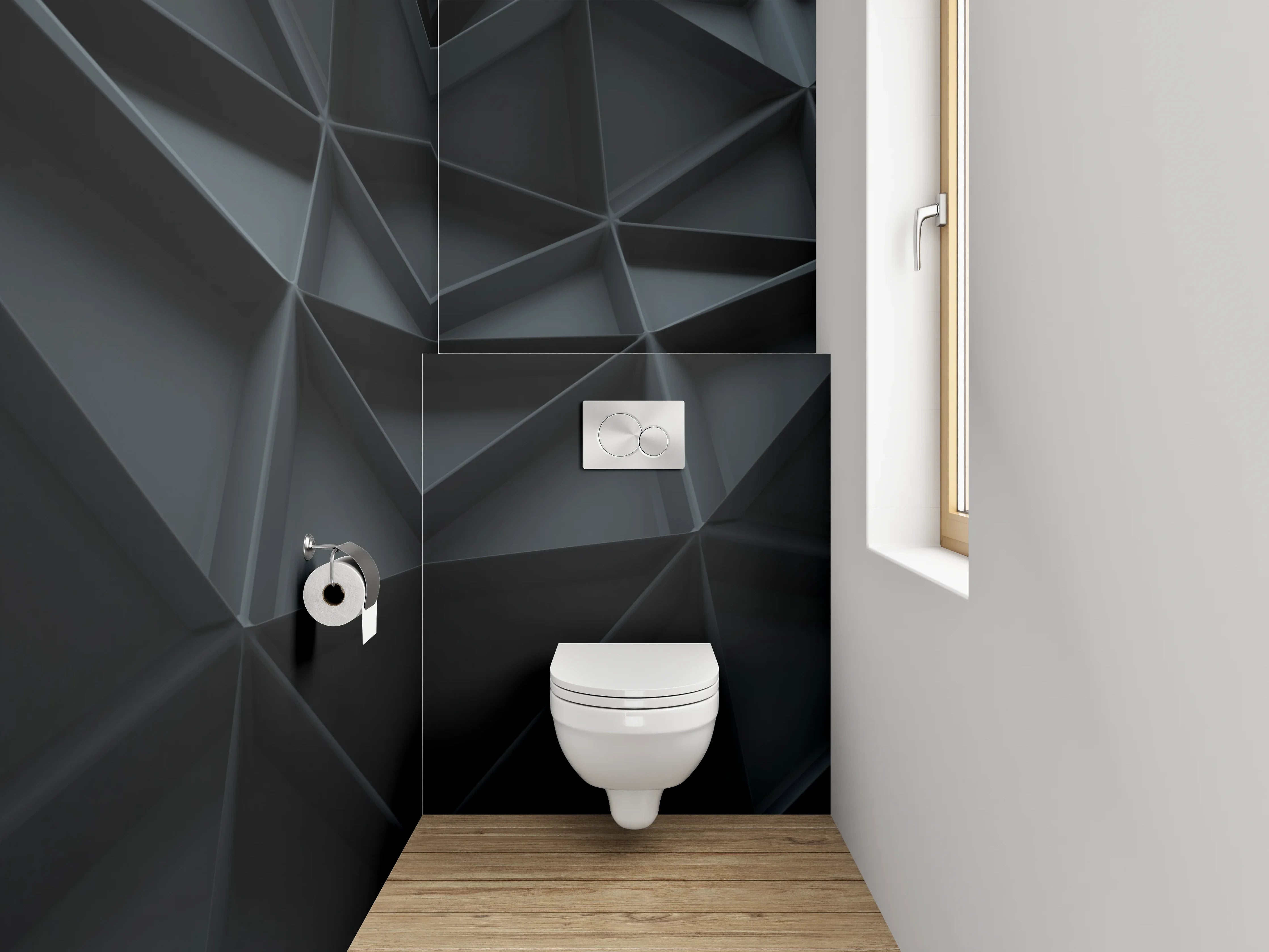WC-Rückwand - 3D Polygon Abstrakt Schwarz