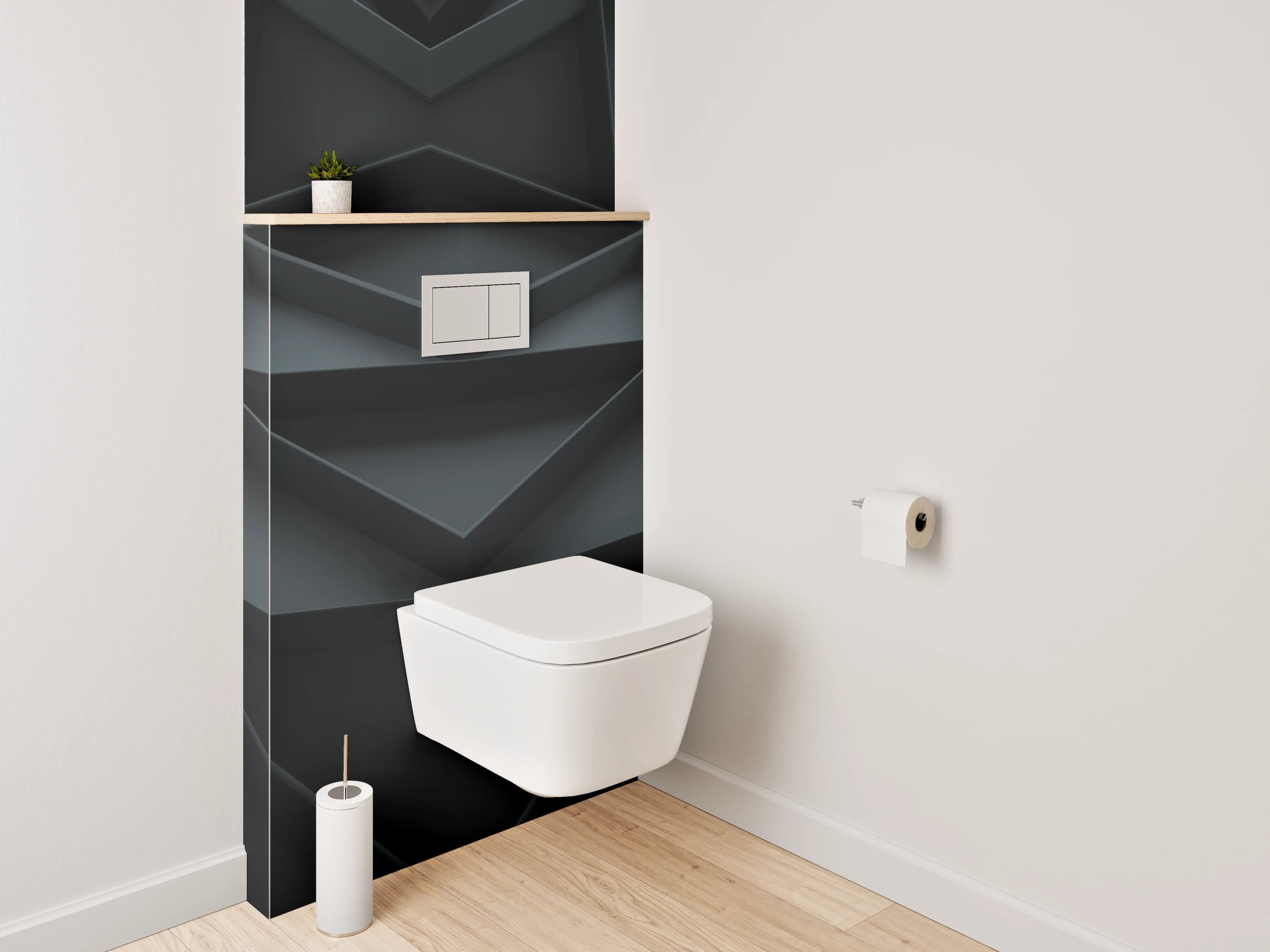 WC-Rückwand - 3D Polygon Abstrakt Schwarz