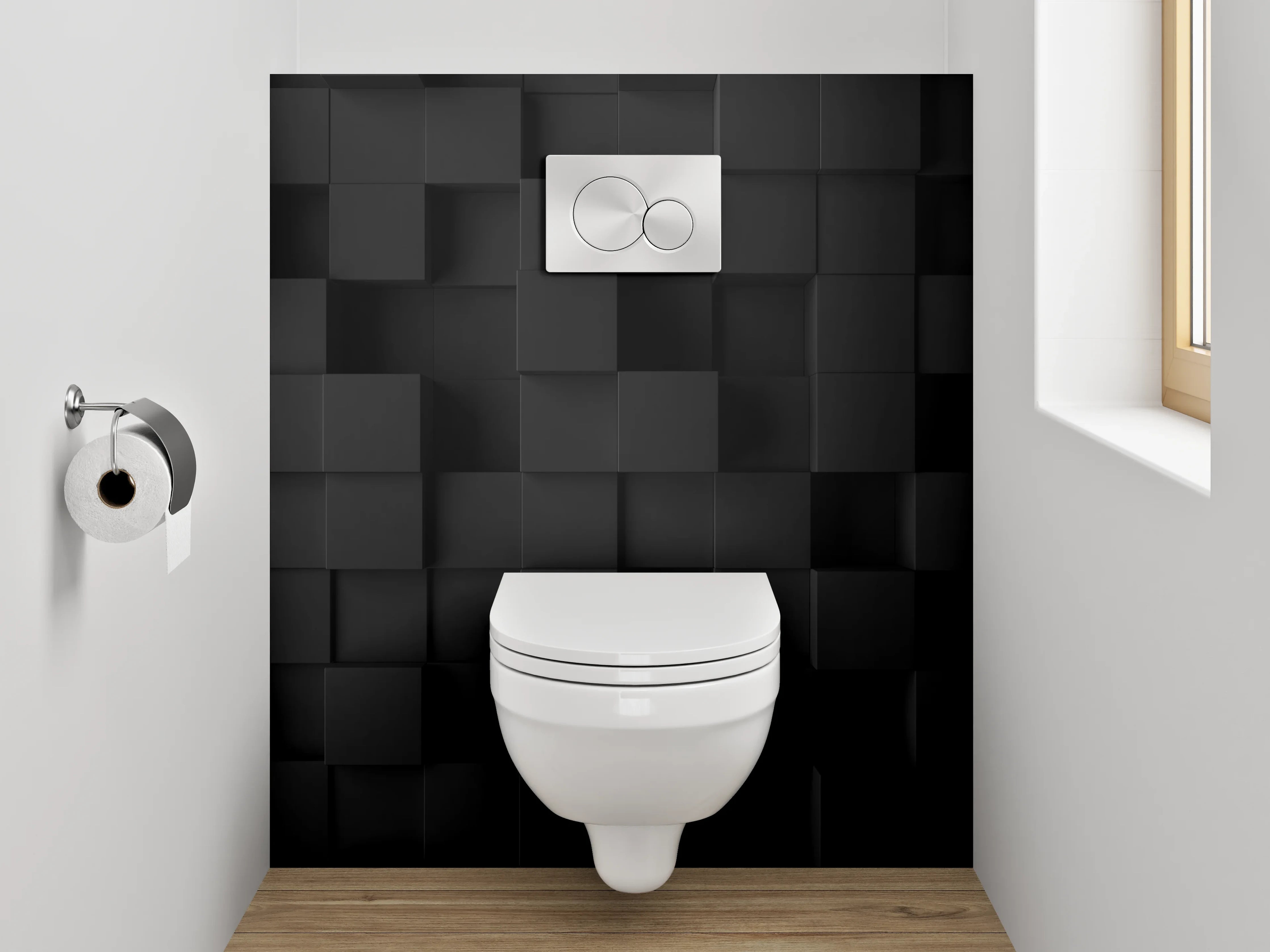 WC-Rückwand - 3D Schwarze Würfel Wandmotiv