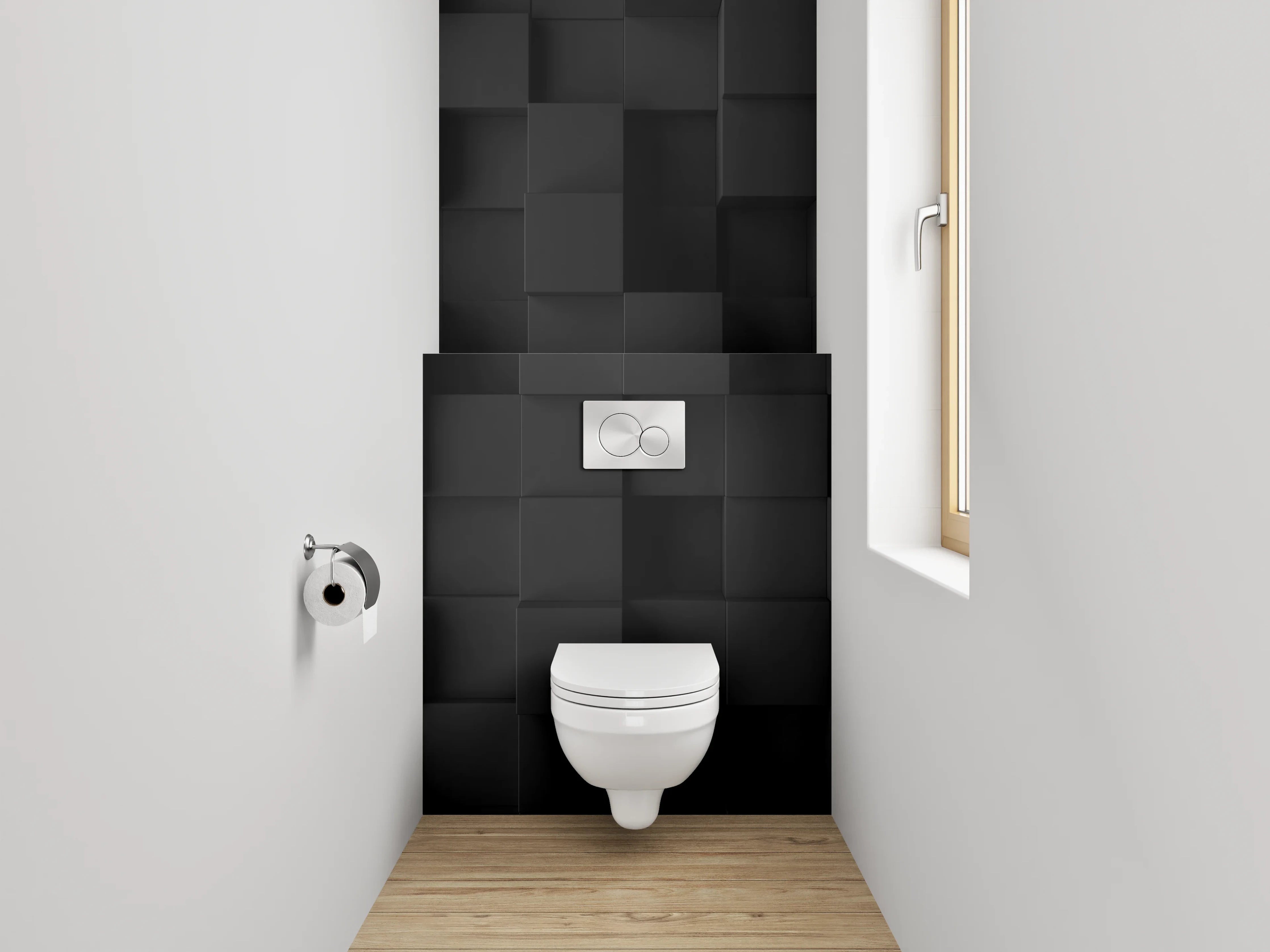 WC-Rückwand - 3D Schwarze Würfel Wandmotiv