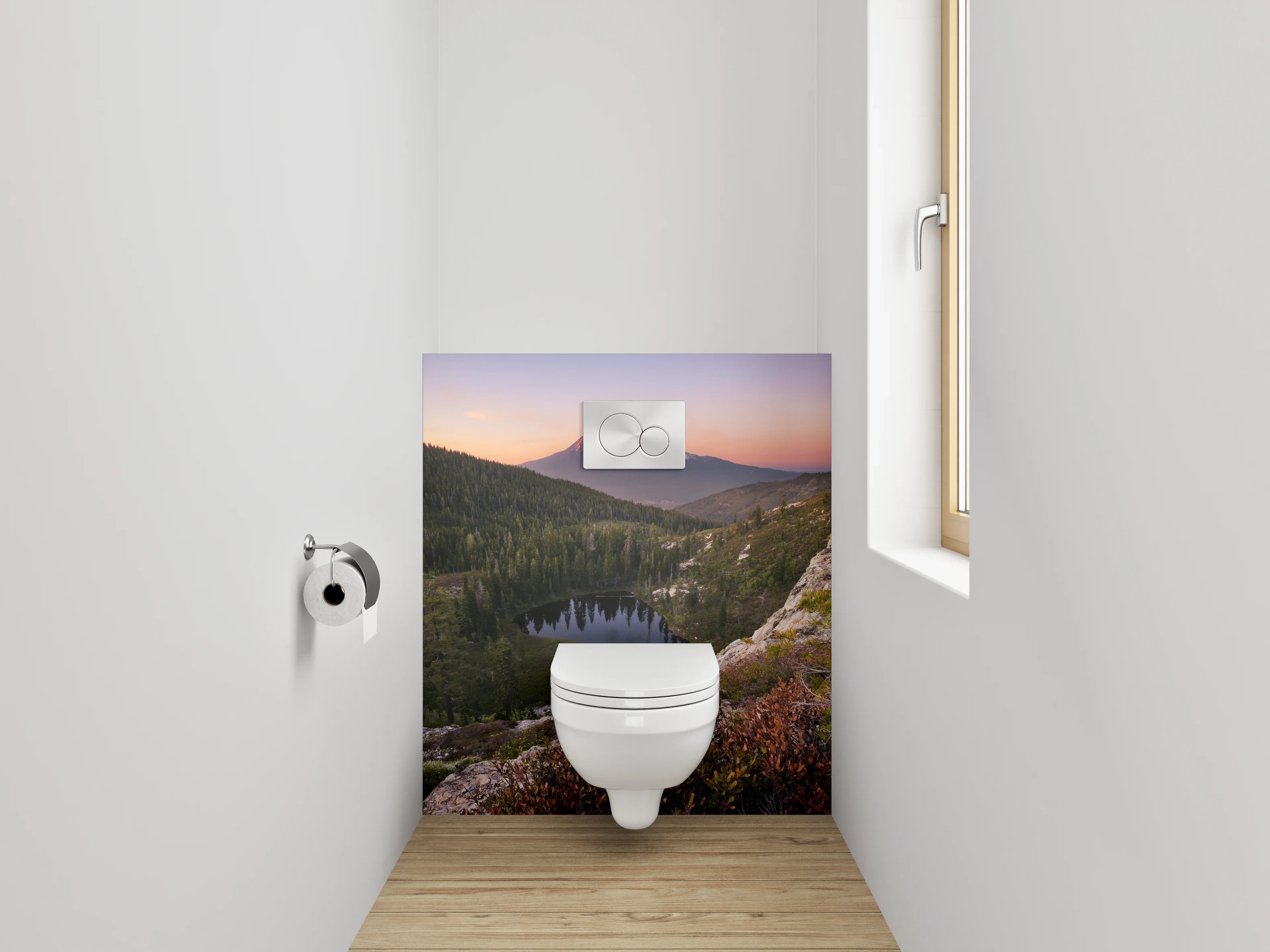 WC-Rückwand - Abendgrau am stillen Gipfelsee