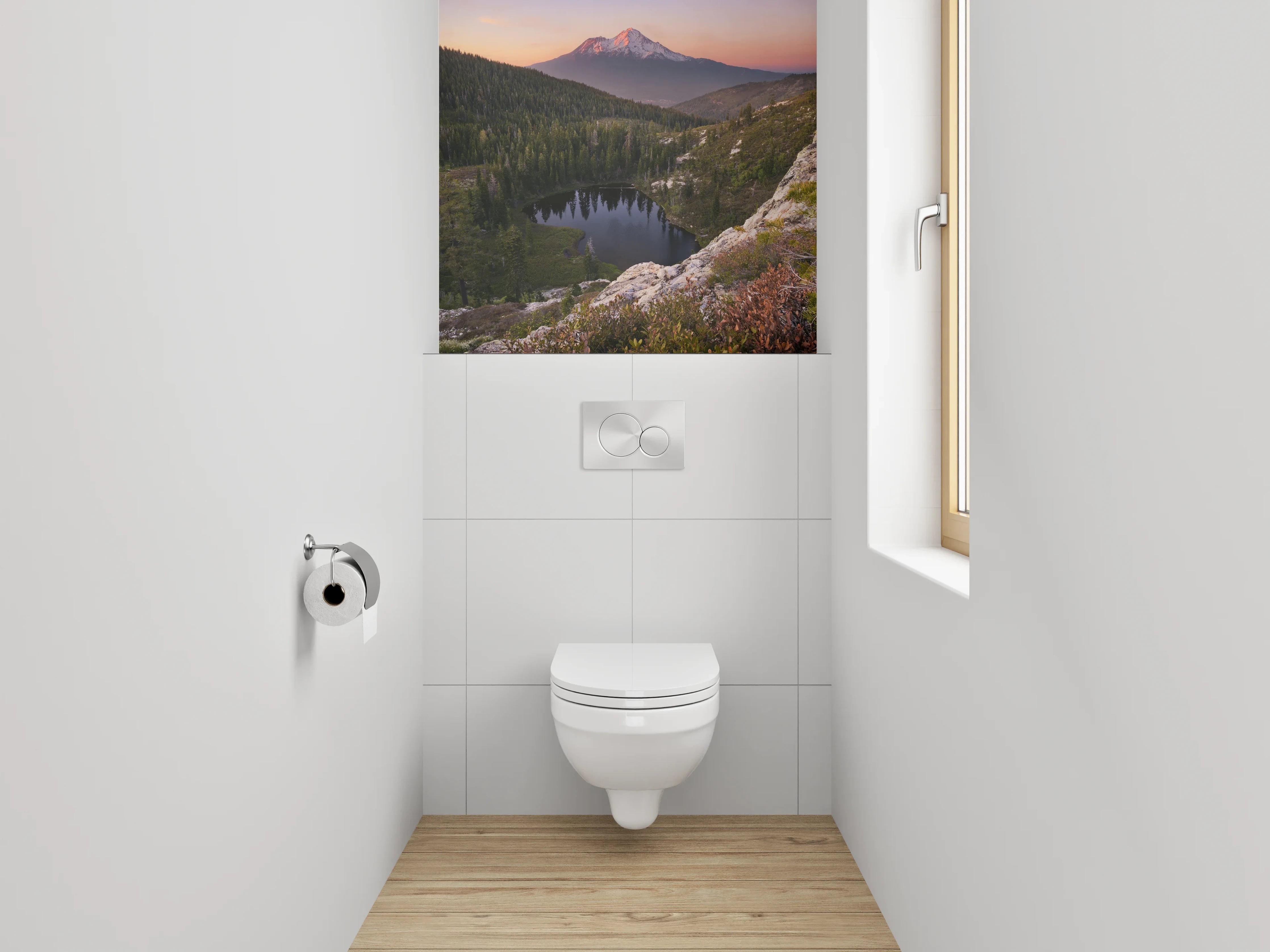 WC-Rückwand - Abendgrau am stillen Gipfelsee