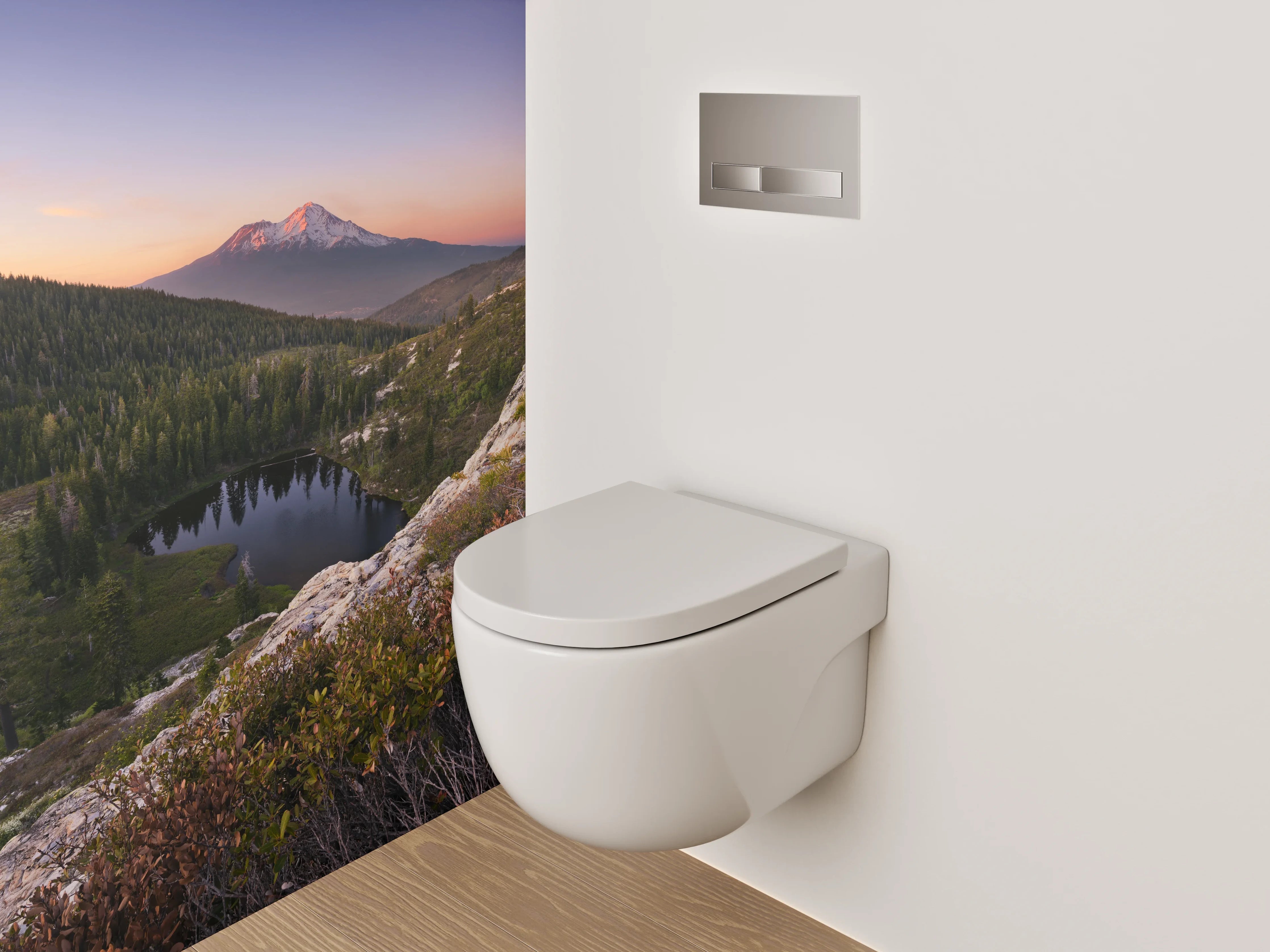 WC-Rückwand - Abendgrau am stillen Gipfelsee