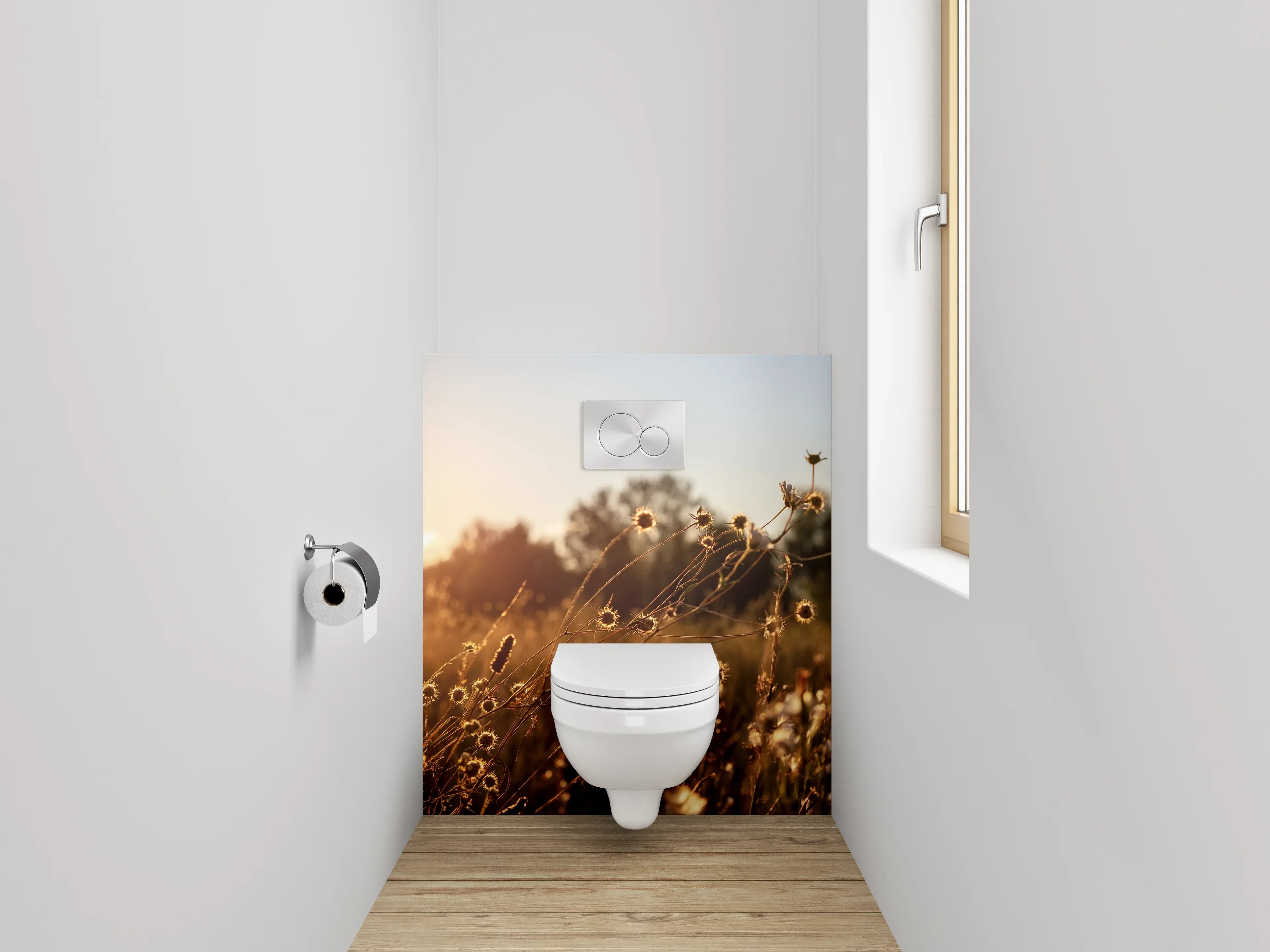 WC-Rückwand - Abendliche Sonnenwiese Panorama