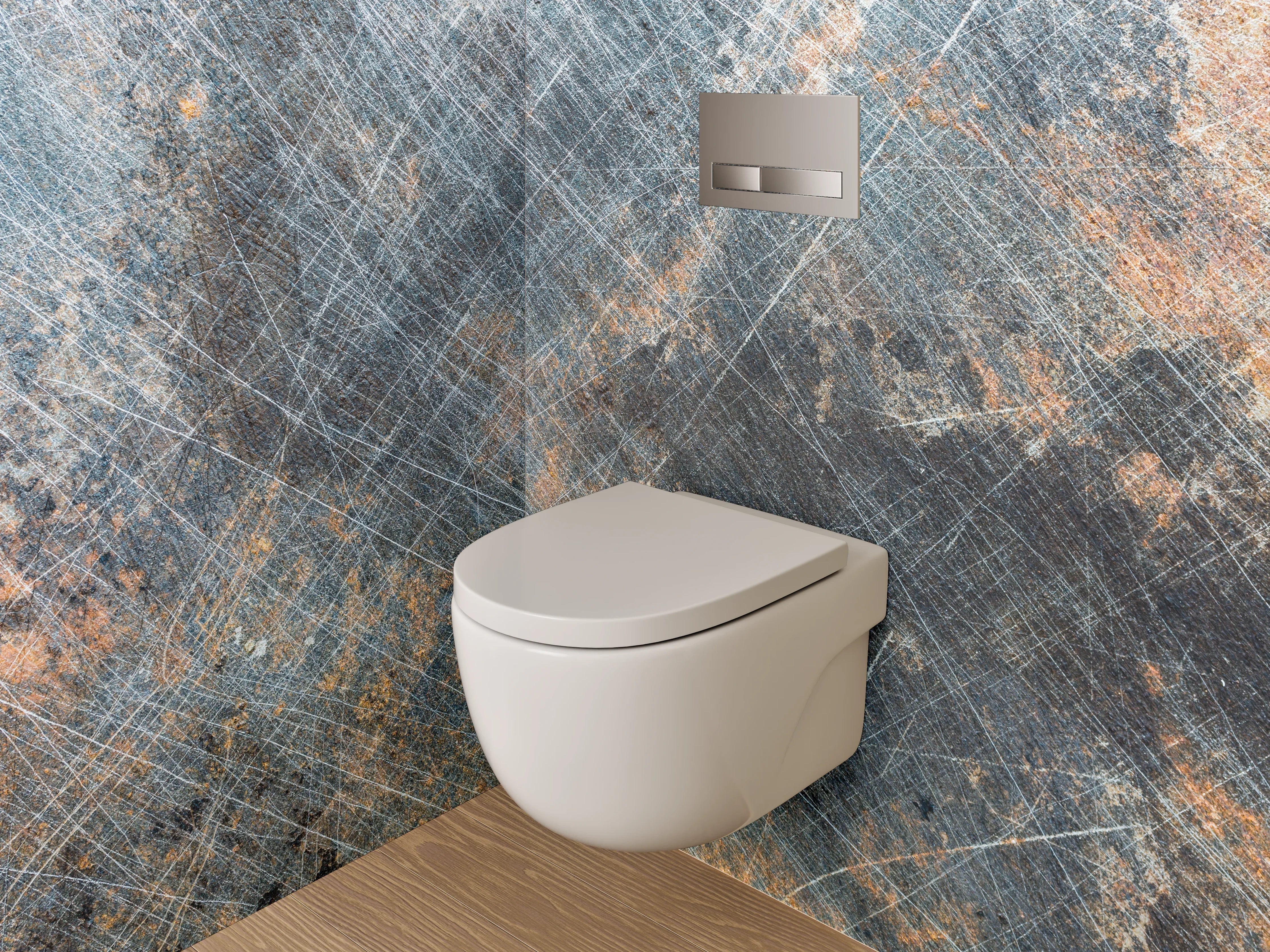 WC-Rückwand - Abgenutzte Metalloptik mit Kratzern