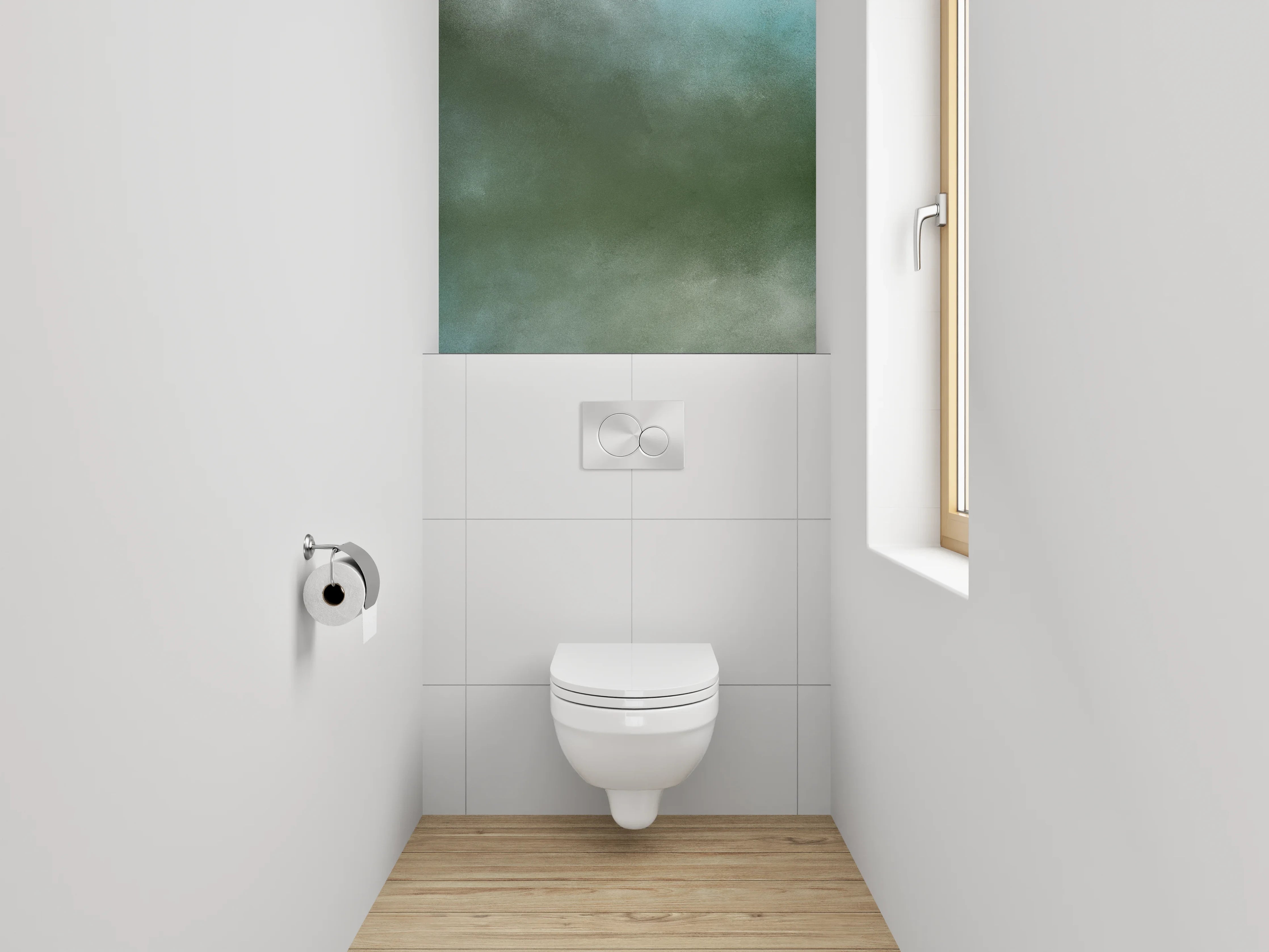 WC-Rückwand - Abstrakt Aquarell Grün-Orange Wandbild