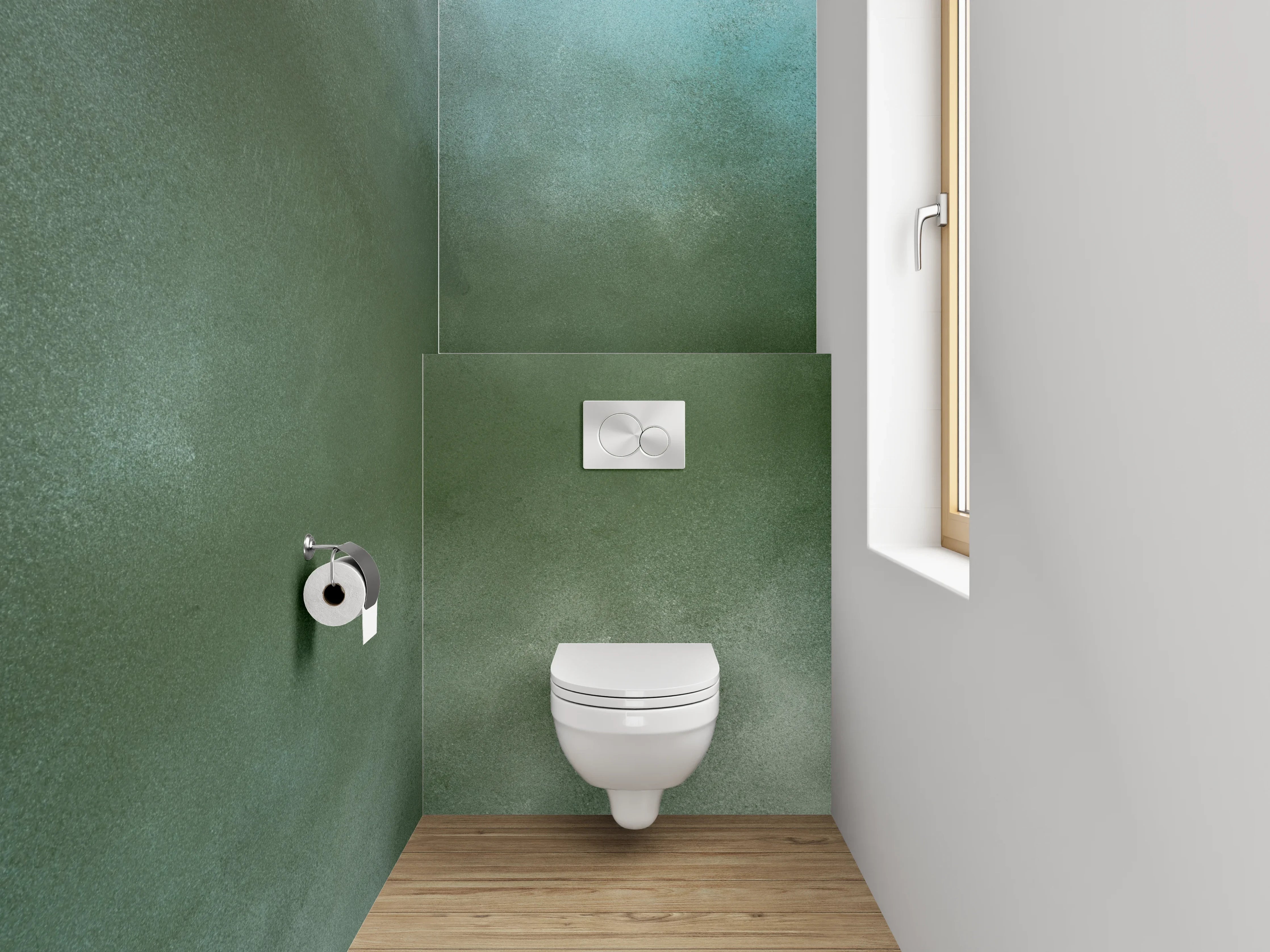 WC-Rückwand - Abstrakt Aquarell Grün-Orange Wandbild