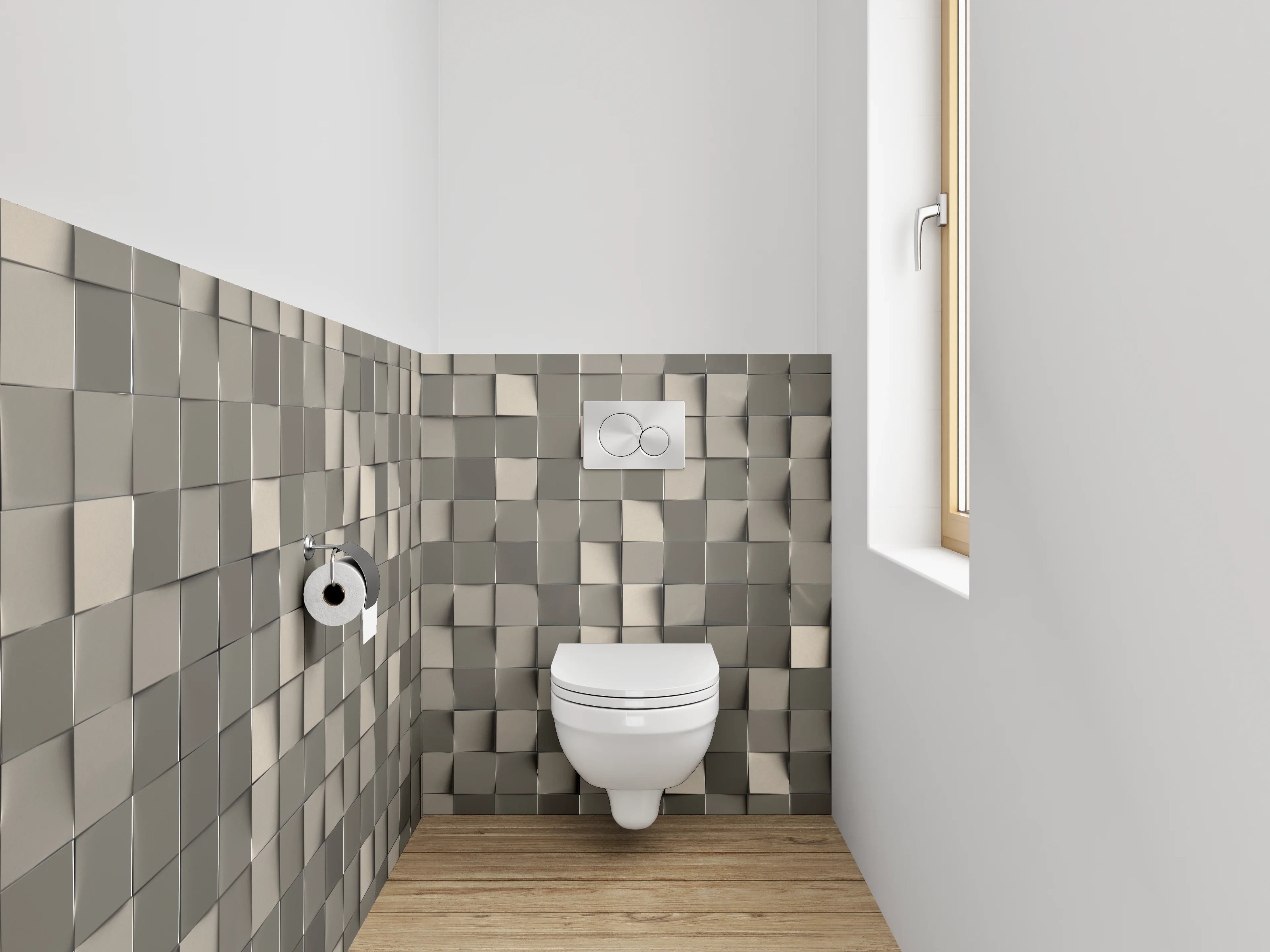 WC-Rückwand - Abstrakte 3D-Mosaik Fliesenoptik Grau