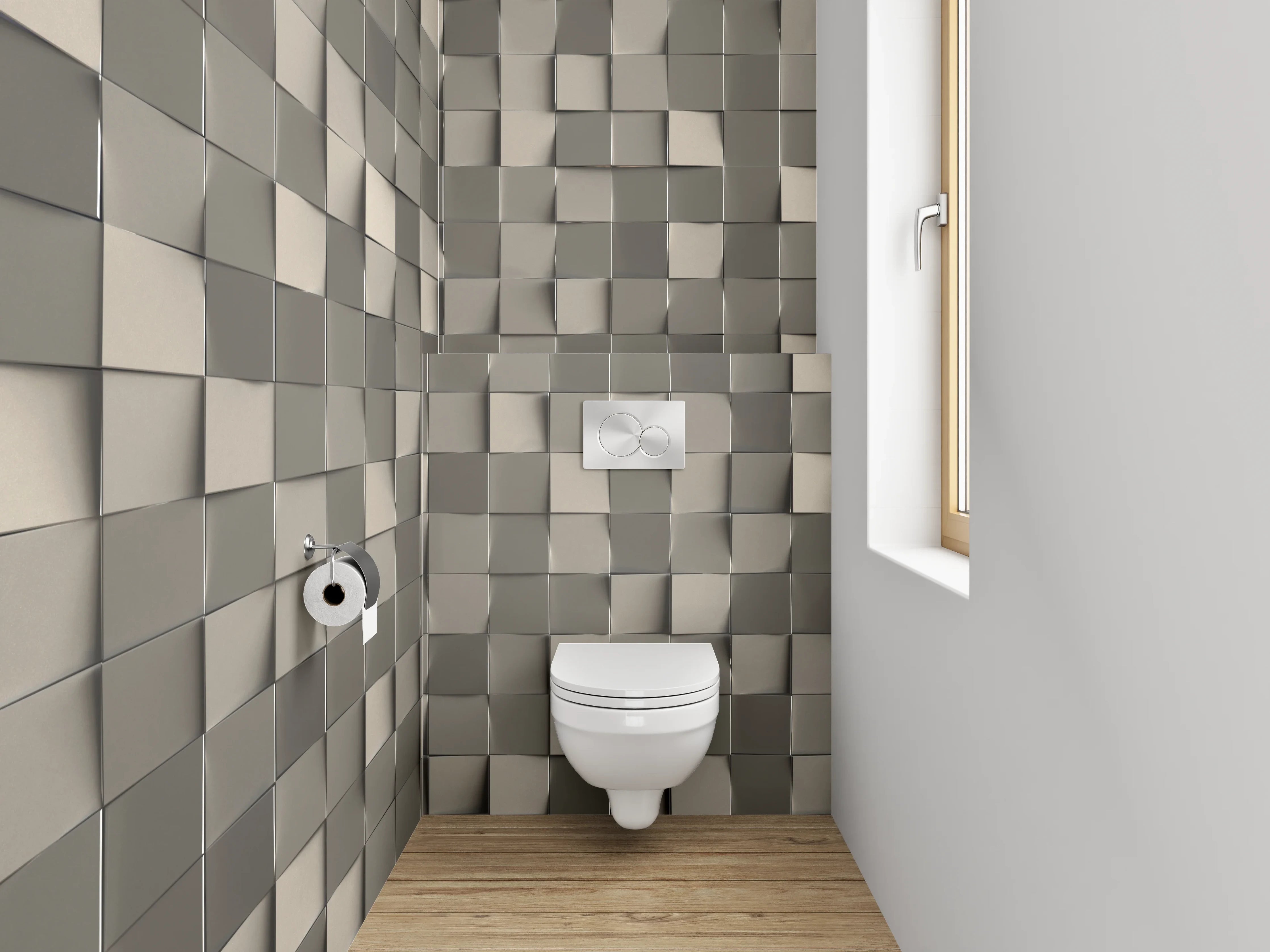 WC-Rückwand - Abstrakte 3D-Mosaik Fliesenoptik Grau