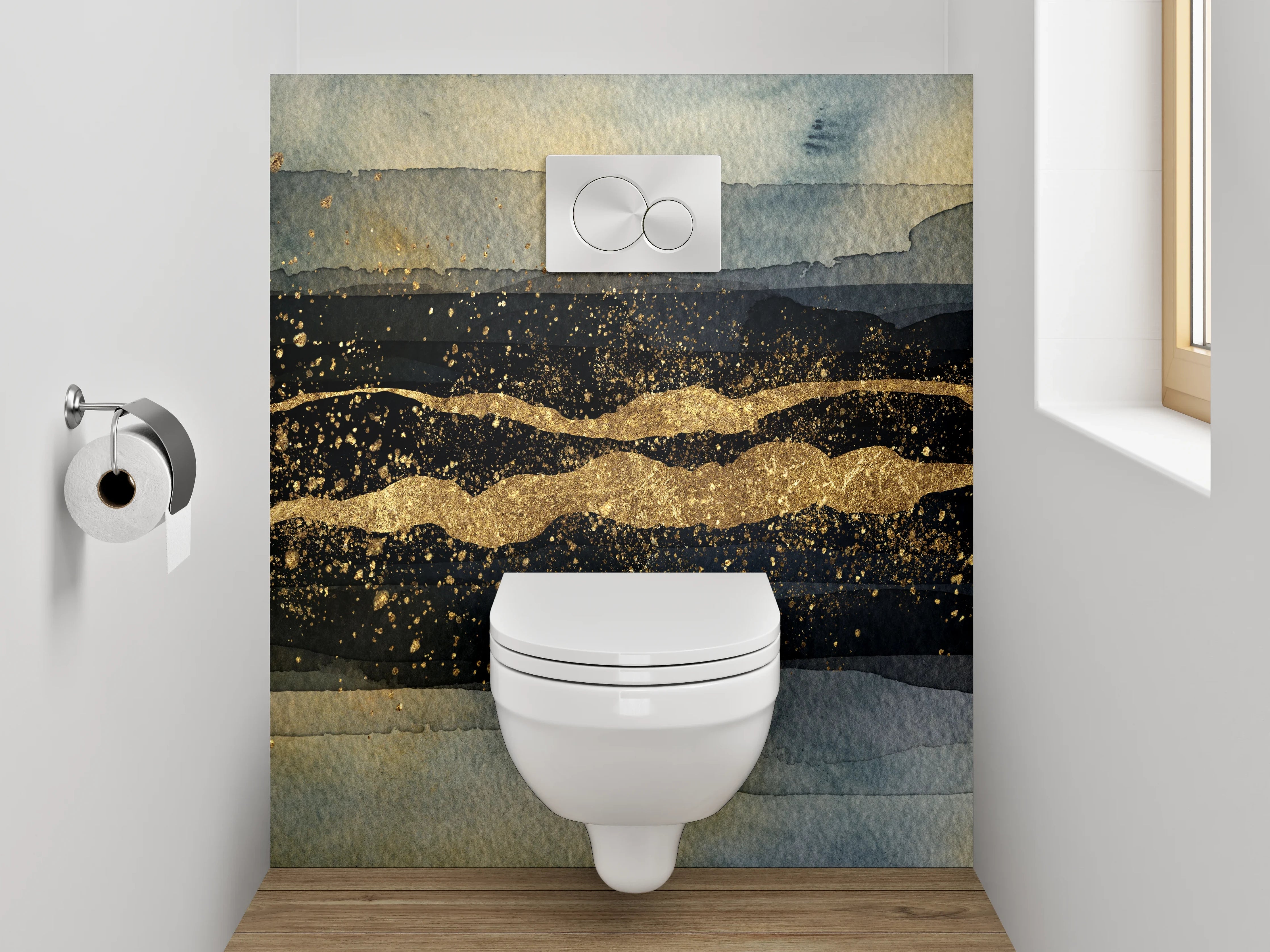 WC-Rückwand - Abstrakte Aquarell-Gold Struktur