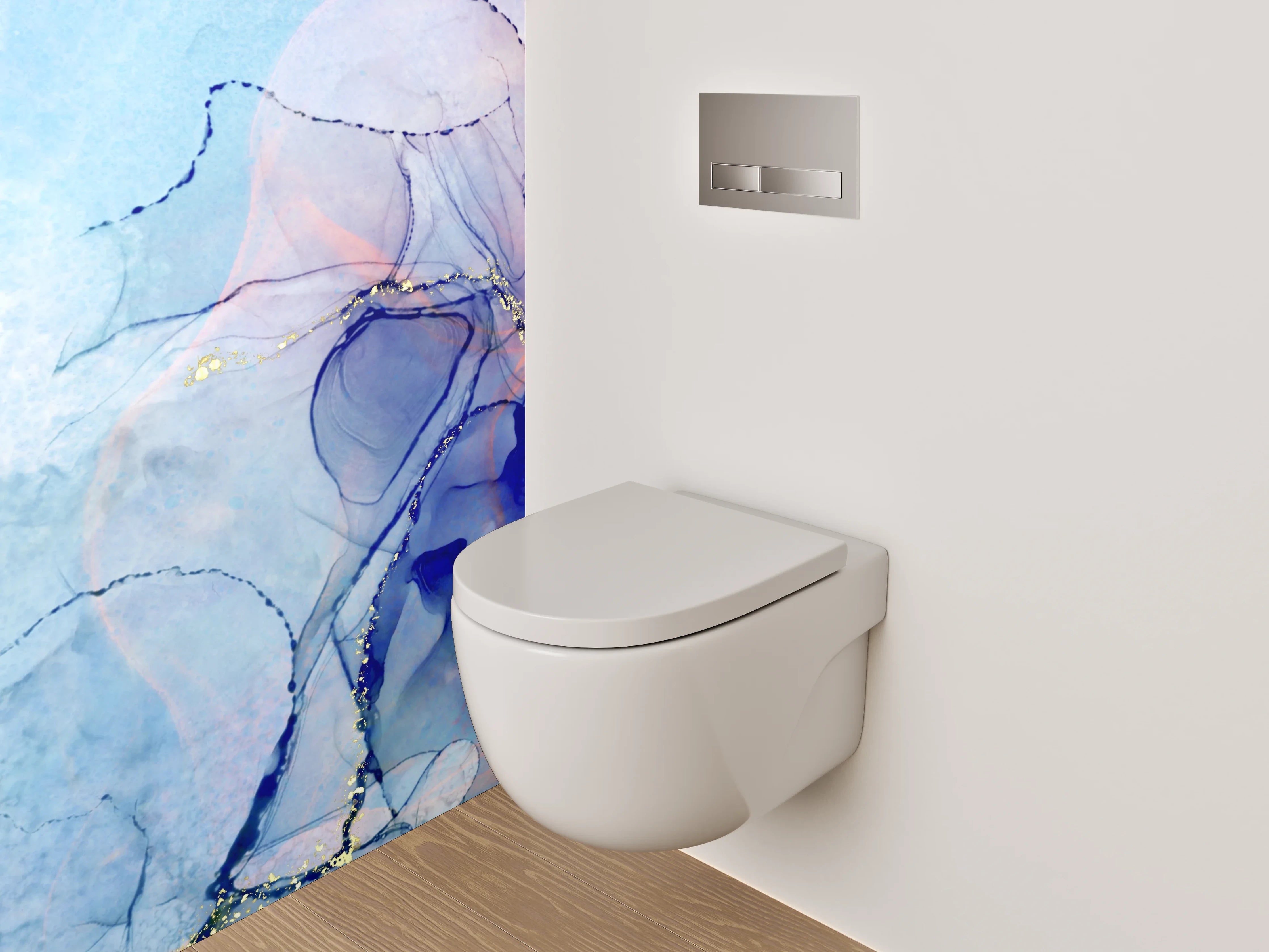 WC-Rückwand - Abstrakte Aquarell-Kunst in Blau und Violett