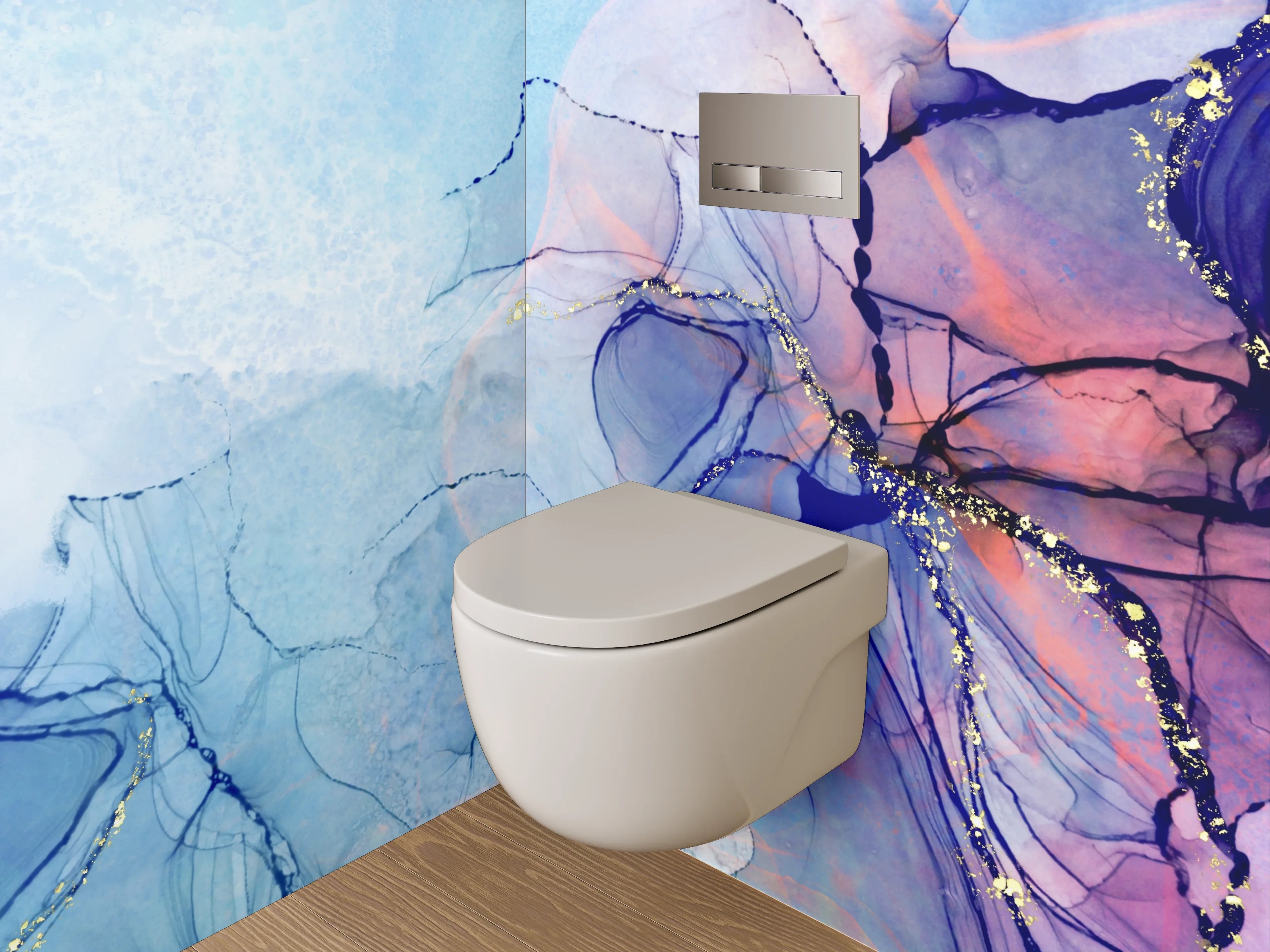 WC-Rückwand - Abstrakte Aquarell-Kunst in Blau und Violett