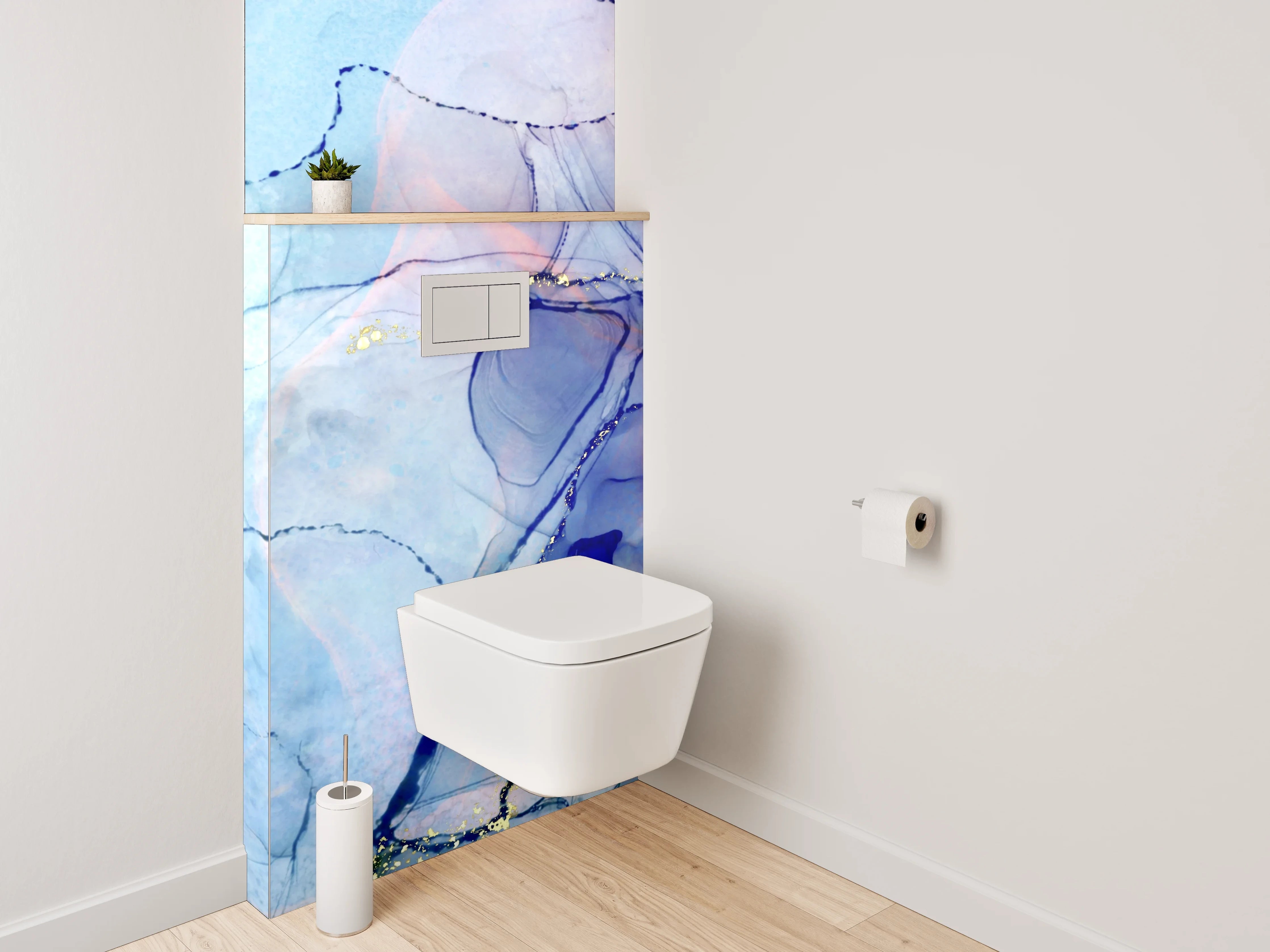 WC-Rückwand - Abstrakte Aquarell-Kunst in Blau und Violett