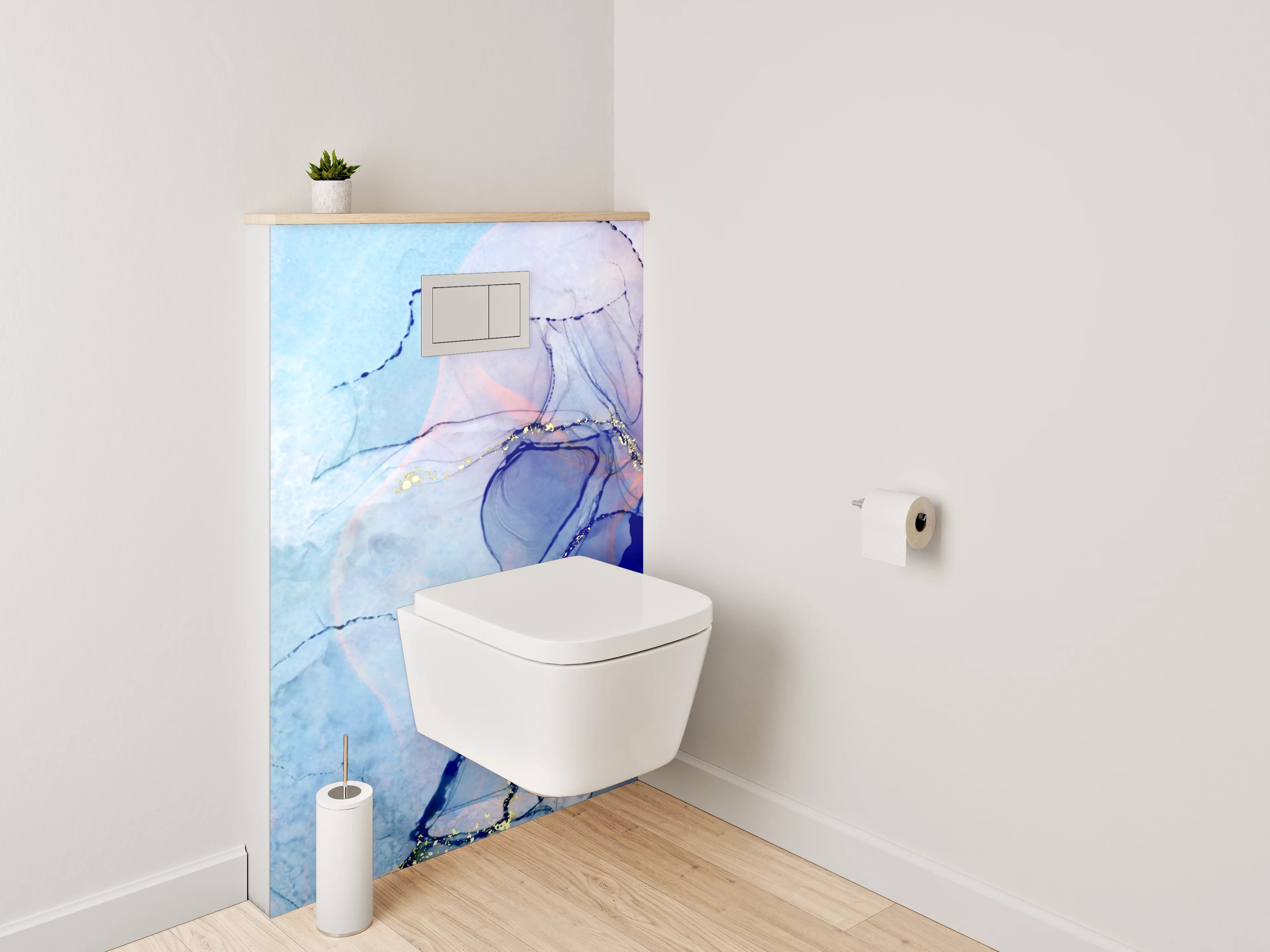 WC-Rückwand - Abstrakte Aquarell-Kunst in Blau und Violett