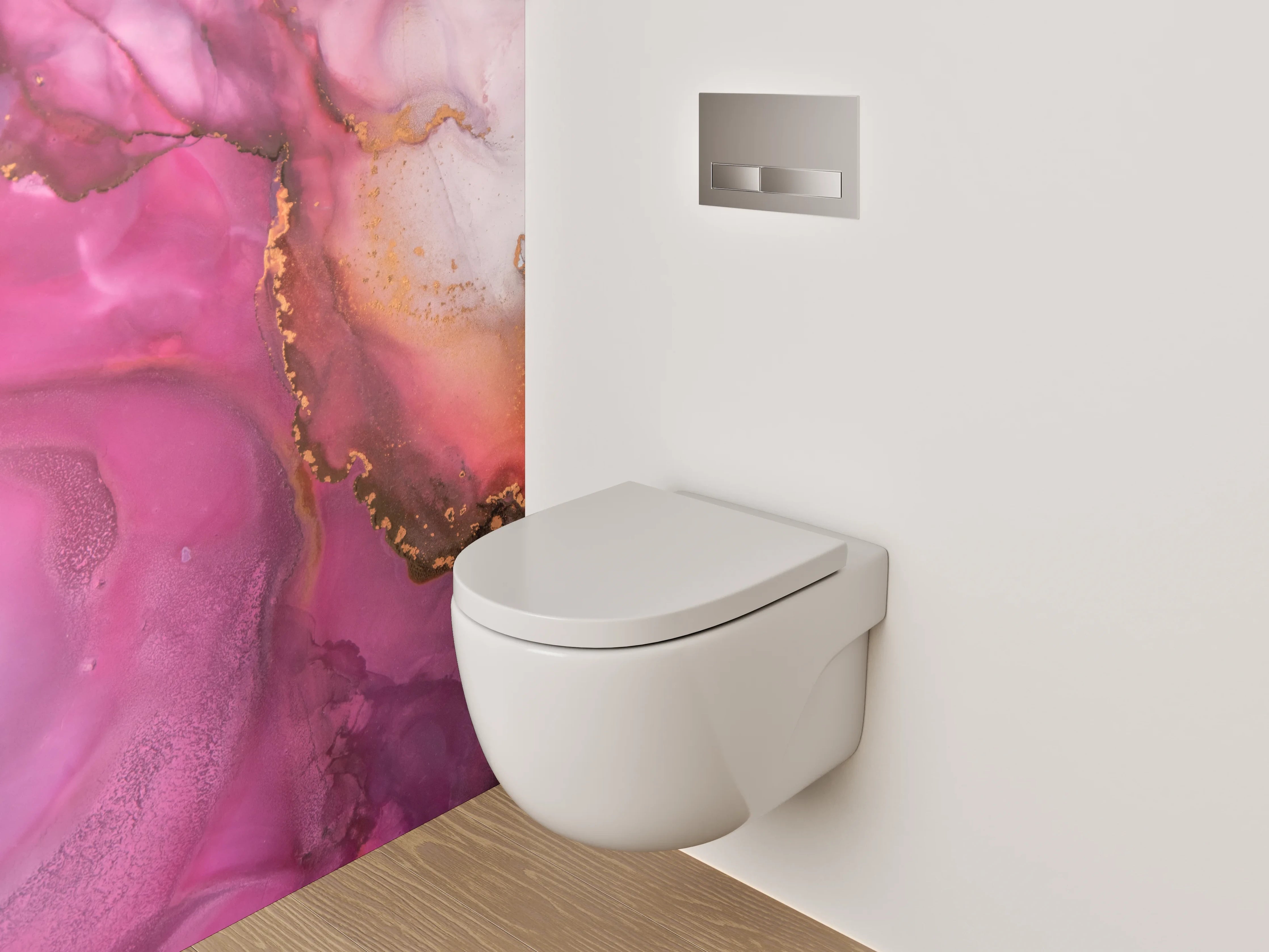 WC-Rückwand - Abstrakte Aquarell-Kunst in Pink und Gold