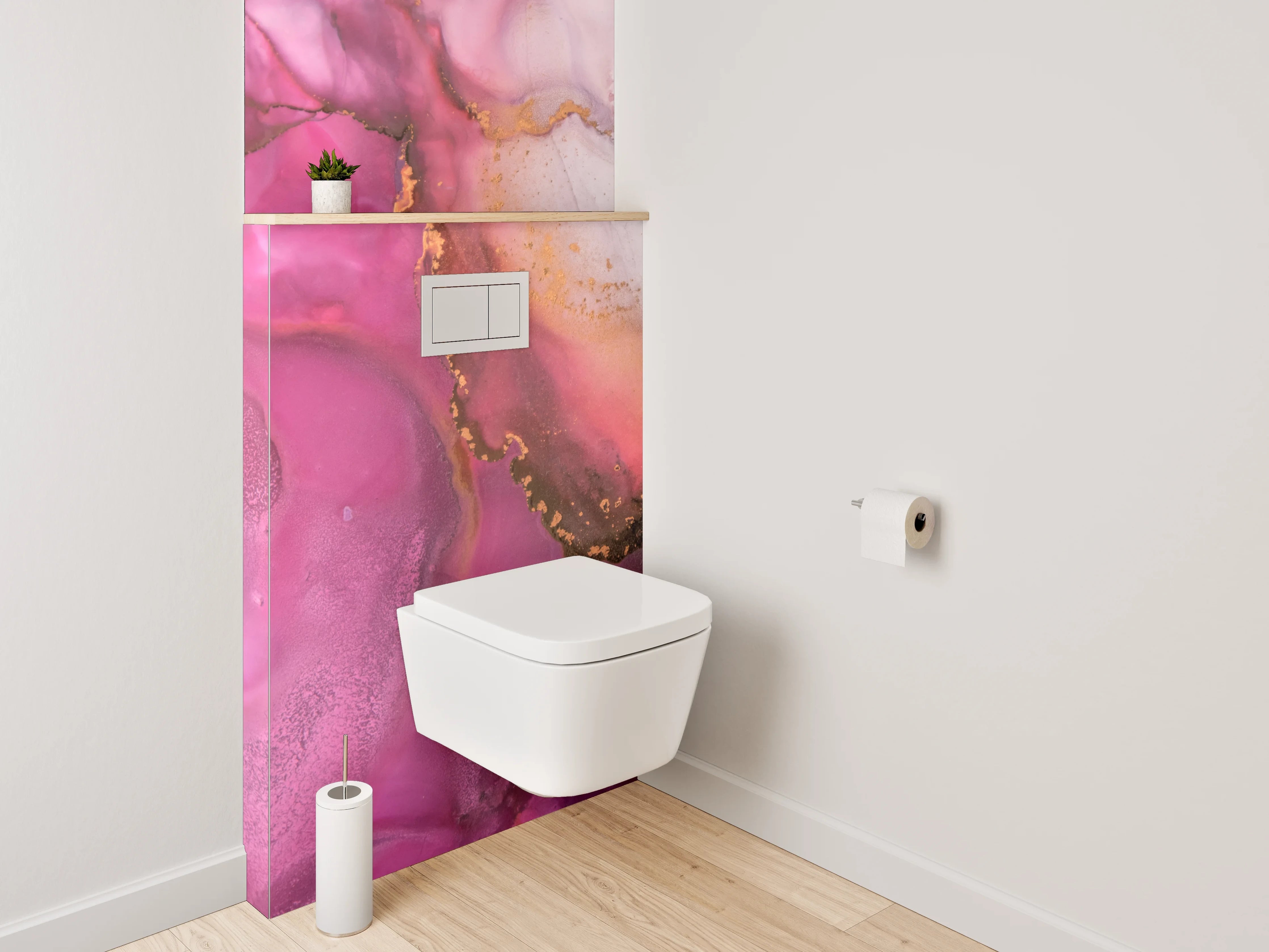 WC-Rückwand - Abstrakte Aquarell-Kunst in Pink und Gold