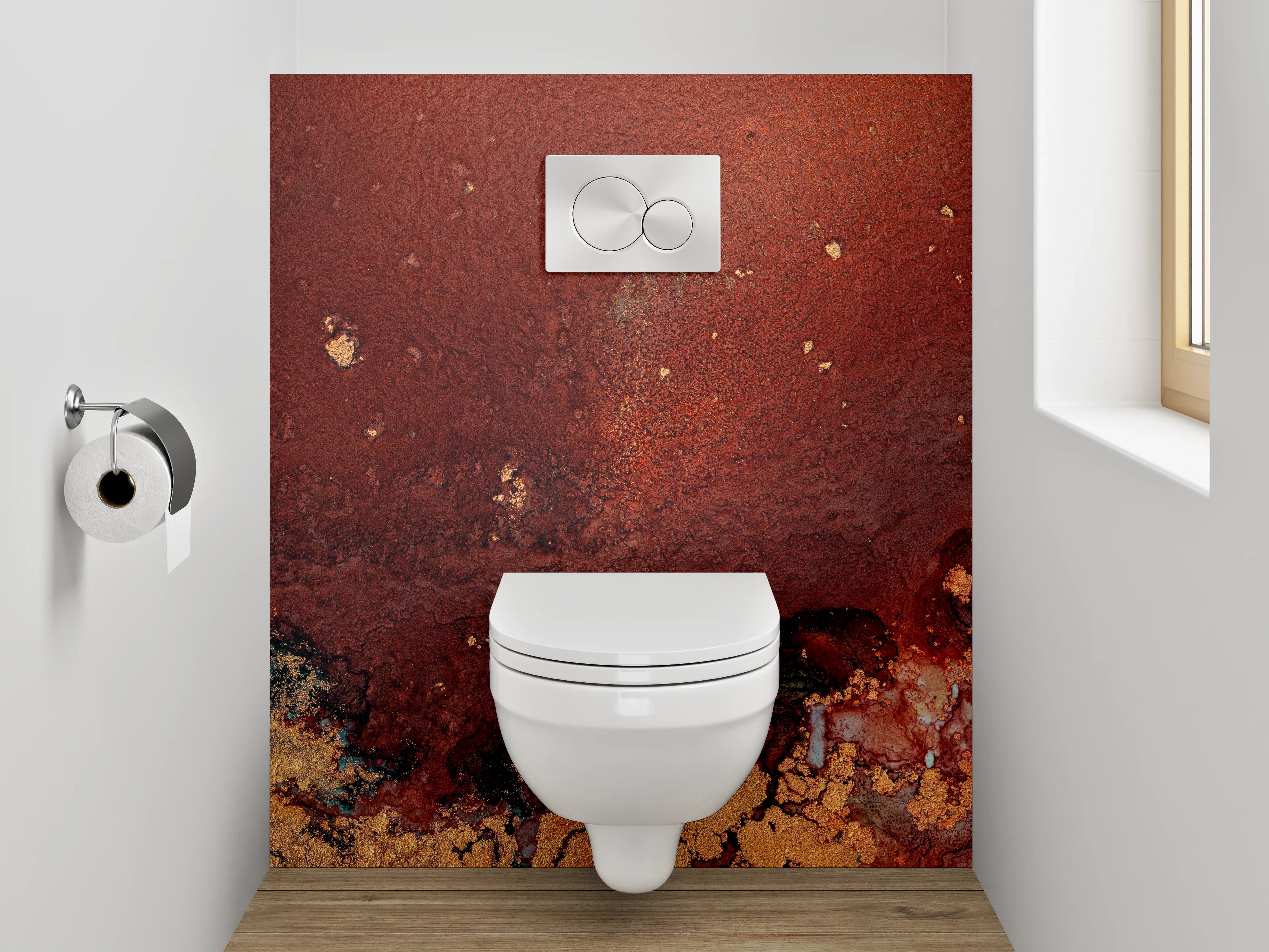 WC-Rückwand - Abstrakte Aquarell-Kunst in warmen Tönen