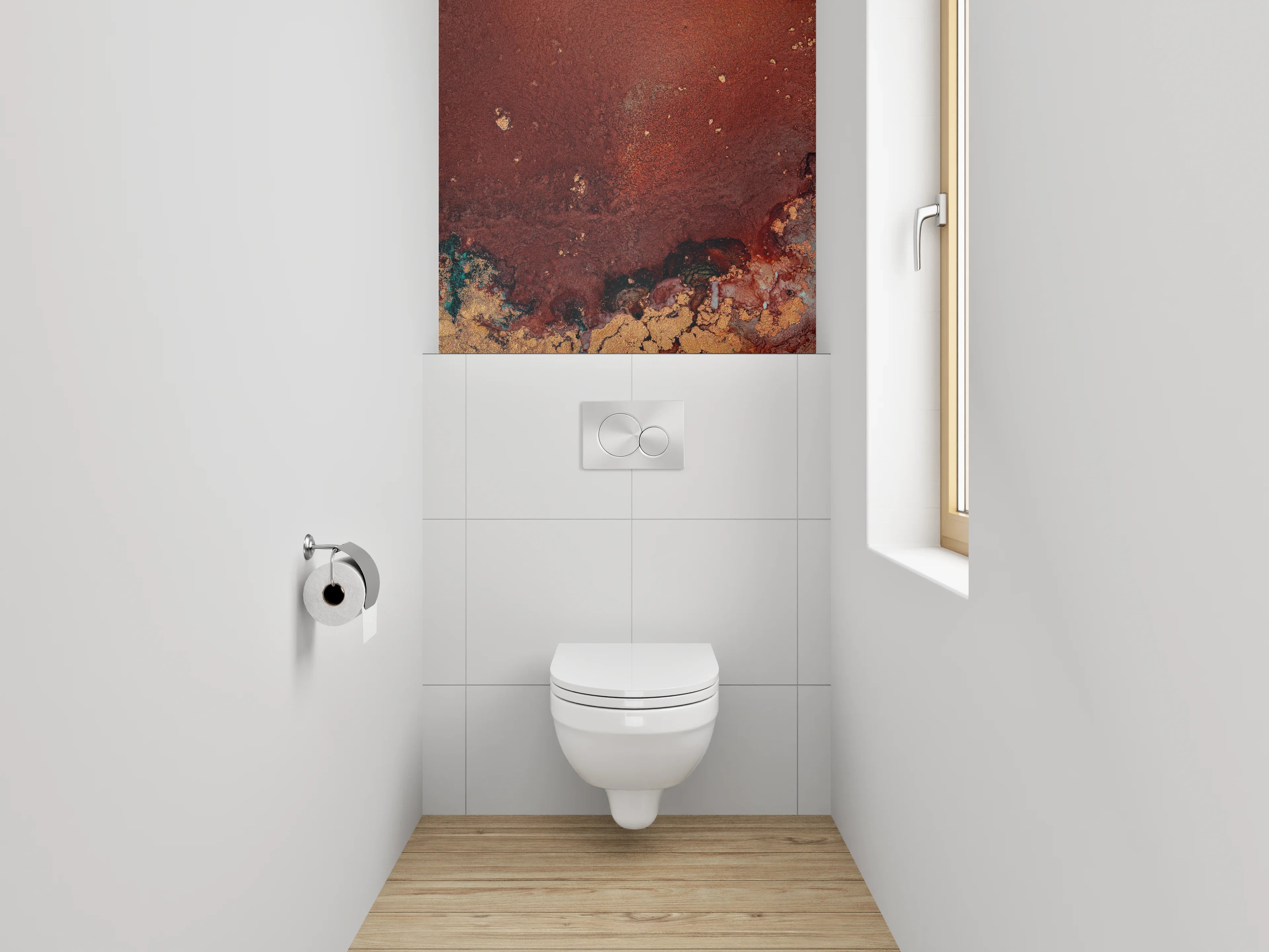 WC-Rückwand - Abstrakte Aquarell-Kunst in warmen Tönen