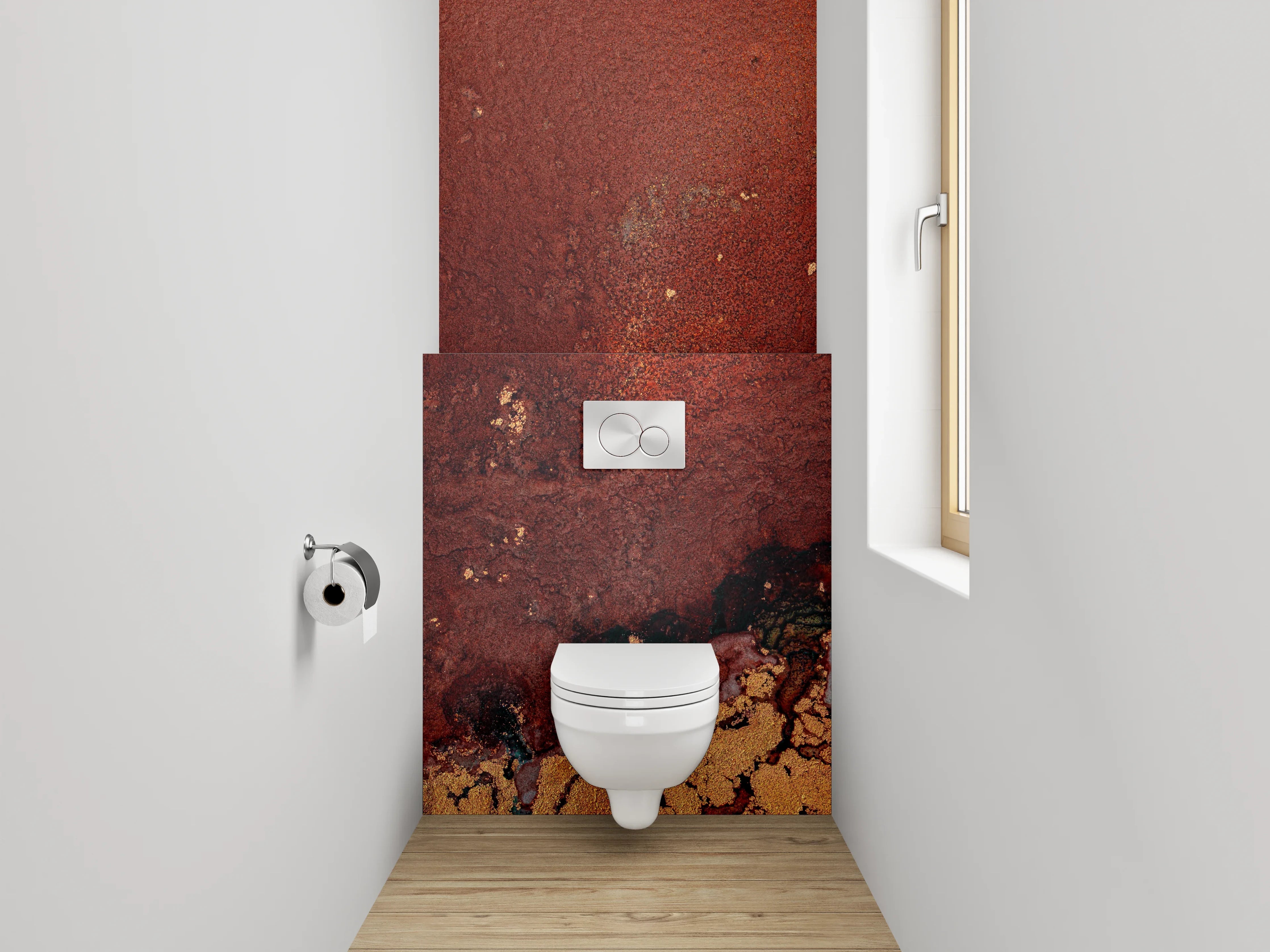 WC-Rückwand - Abstrakte Aquarell-Kunst in warmen Tönen
