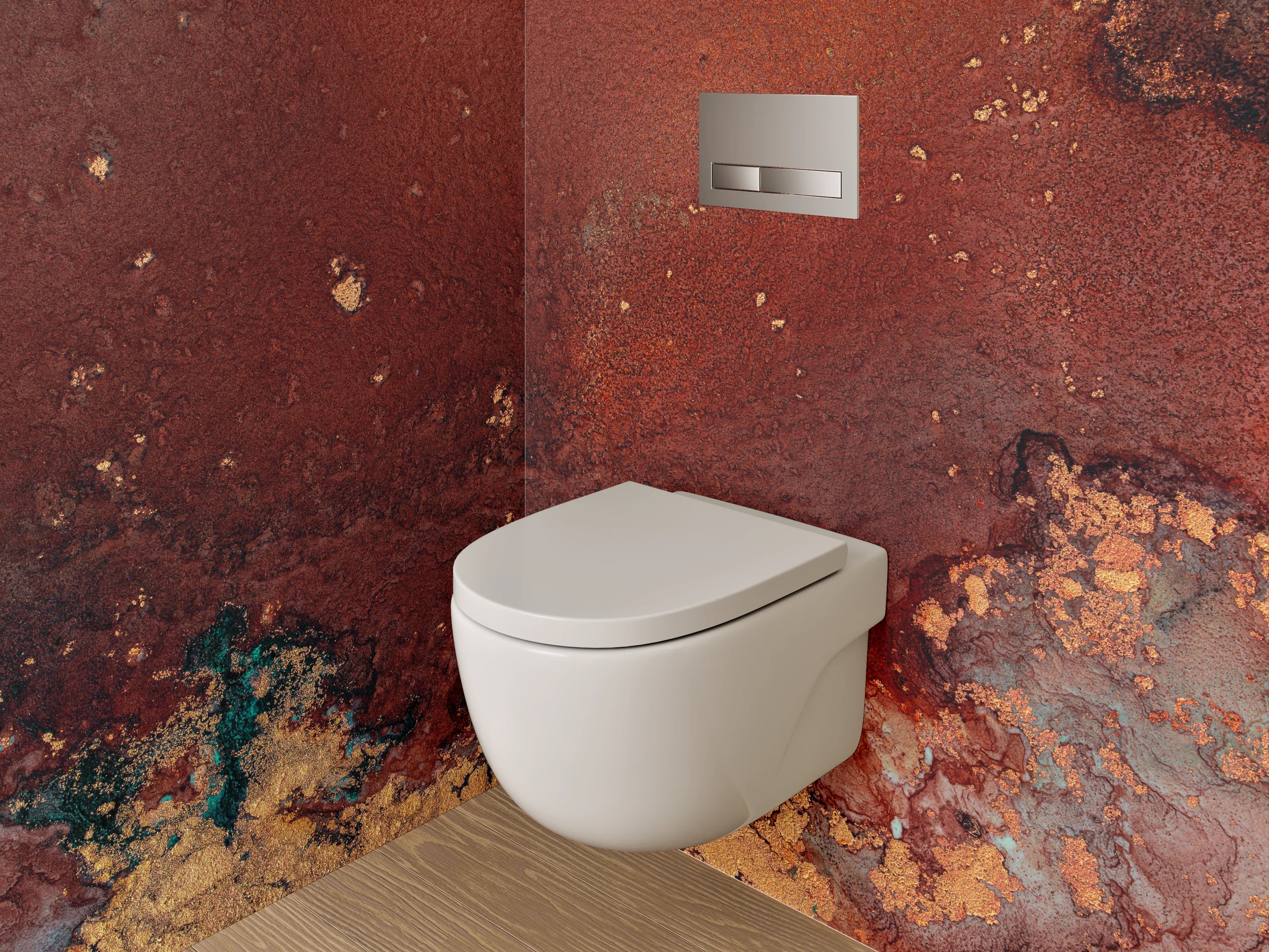 WC-Rückwand - Abstrakte Aquarell-Kunst in warmen Tönen
