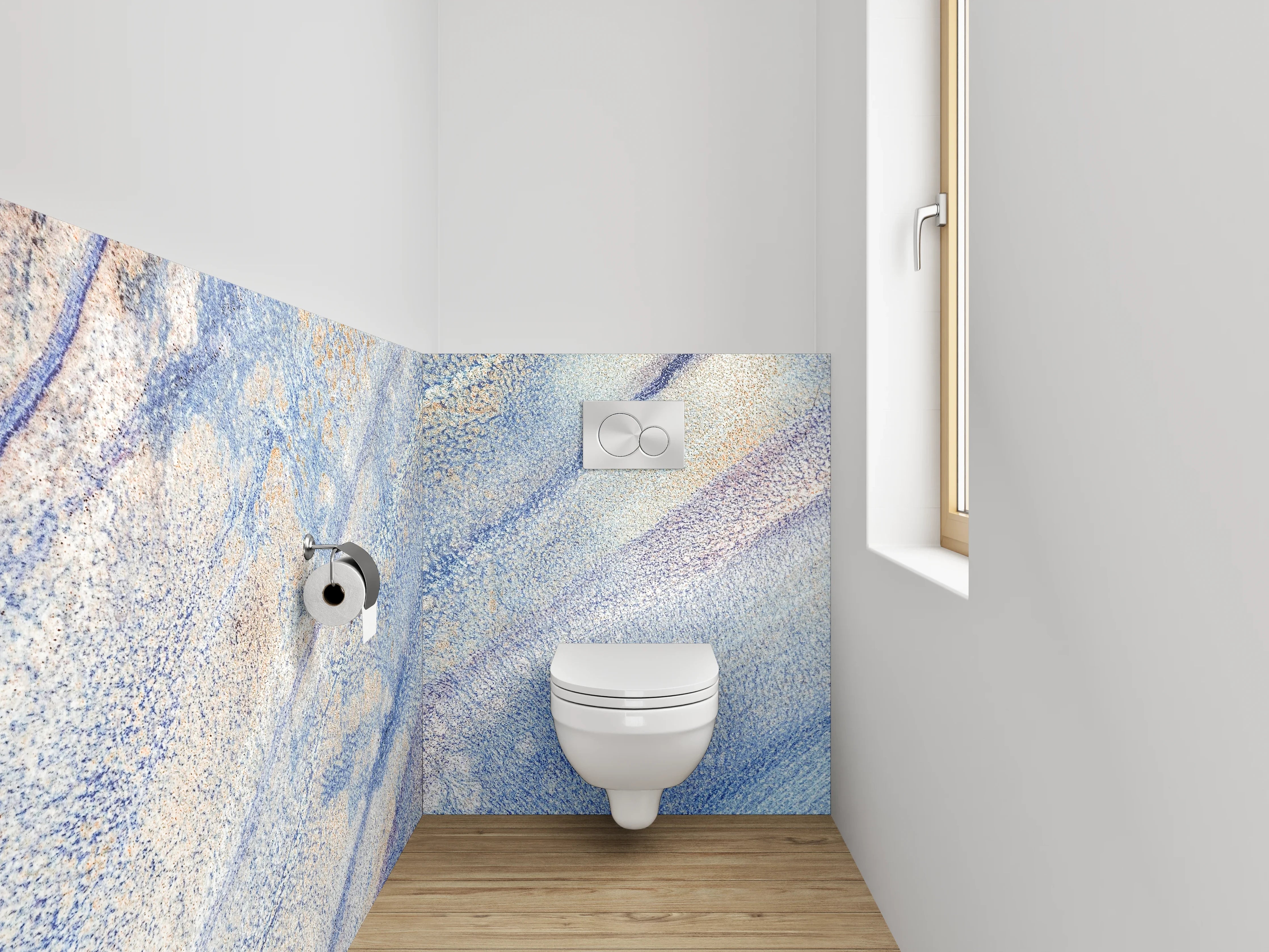 WC-Rückwand - Abstrakte Aquarell-Marmorierung in Blau und Orange