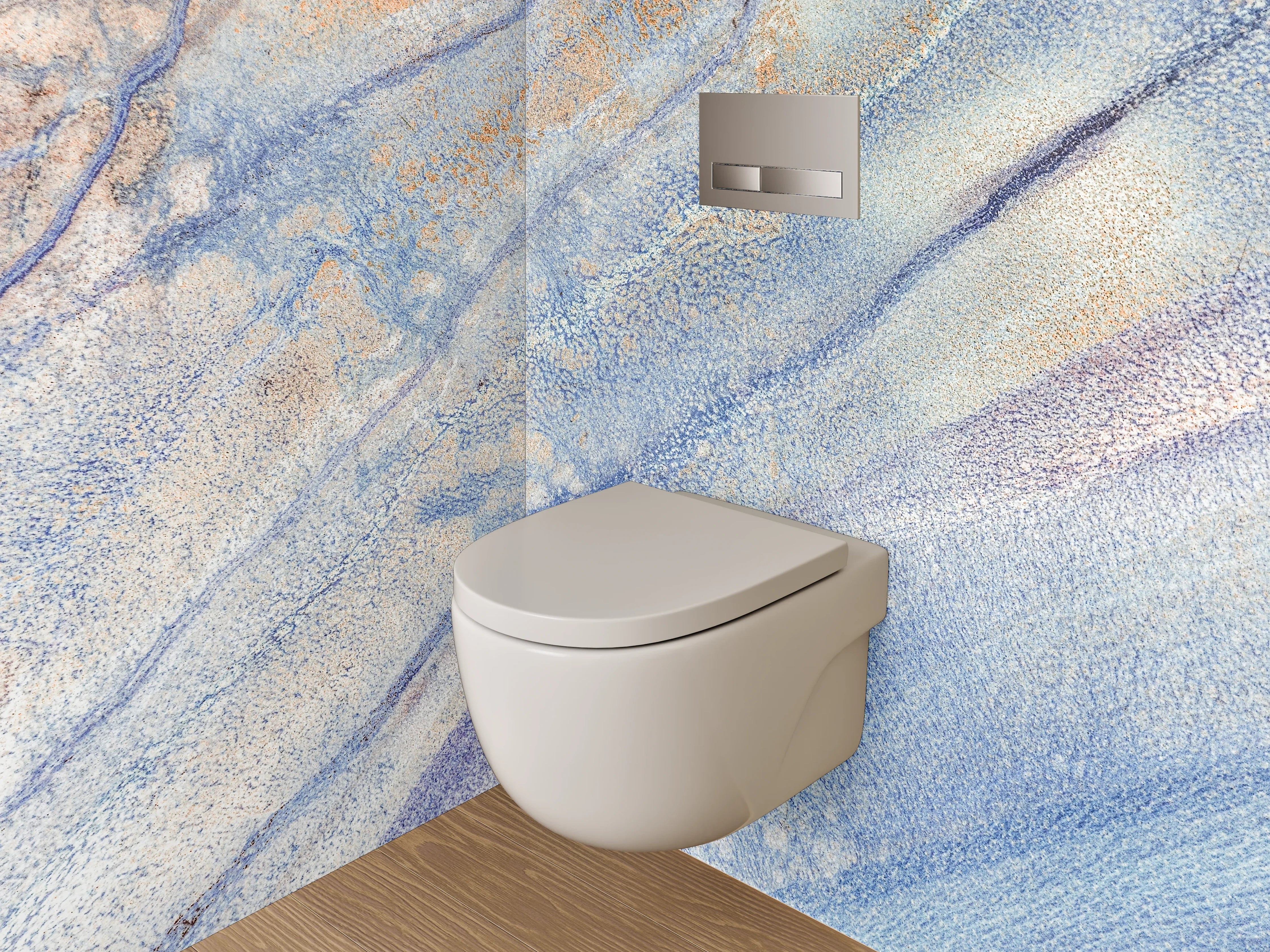 WC-Rückwand - Abstrakte Aquarell-Marmorierung in Blau und Orange
