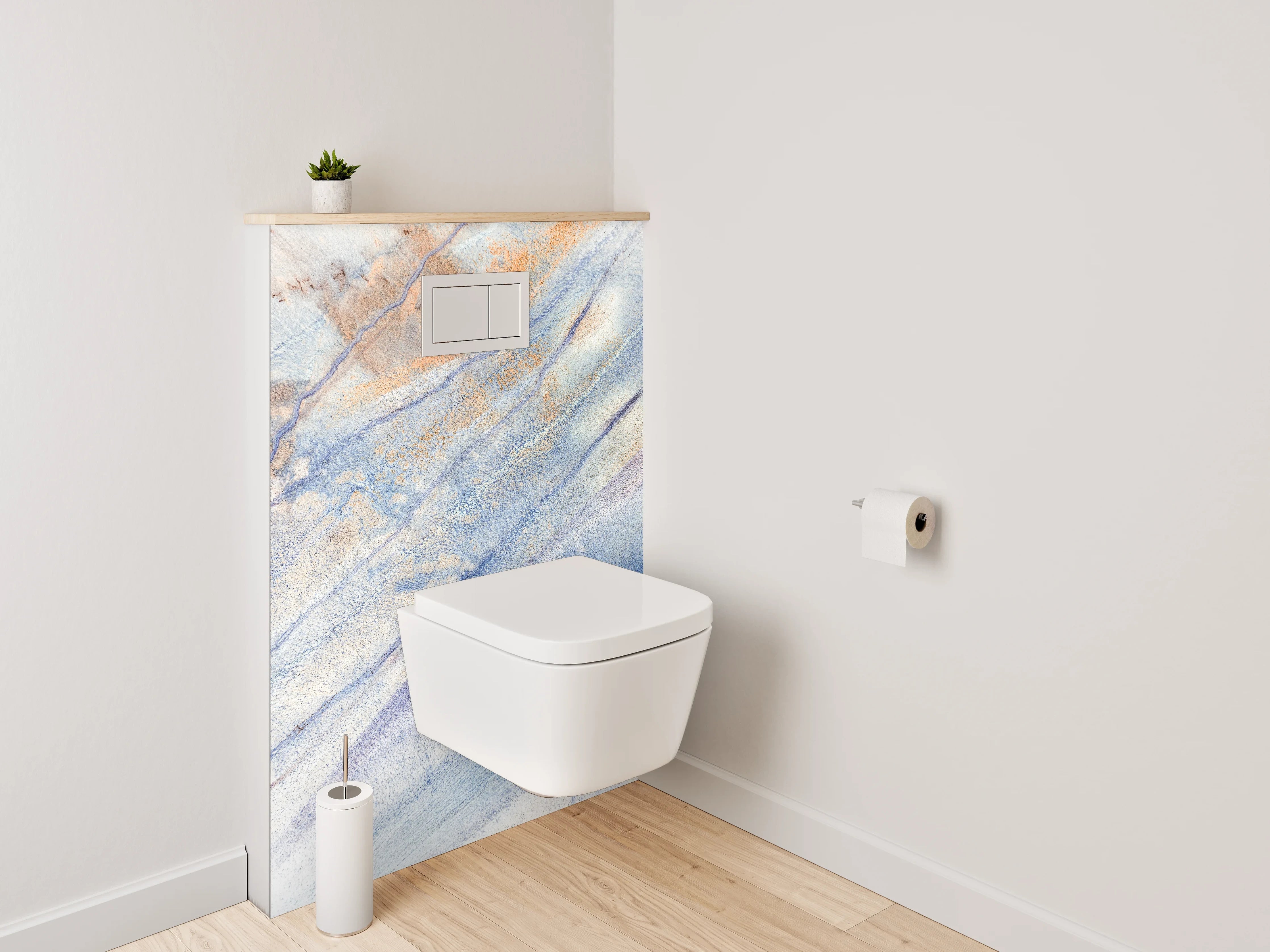 WC-Rückwand - Abstrakte Aquarell-Marmorierung in Blau und Orange