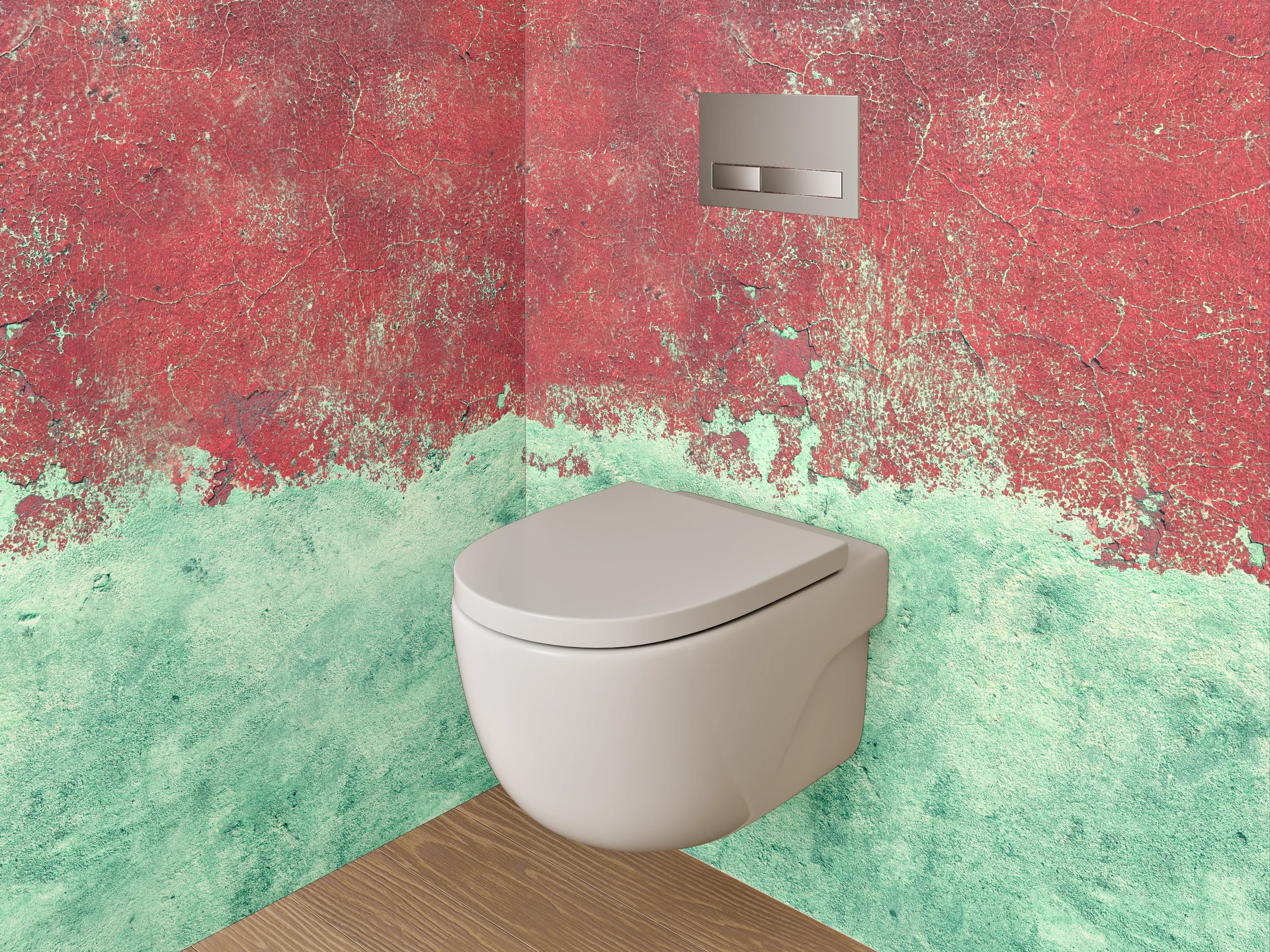 WC-Rückwand - Abstrakte Aquarell-Optik in Rot und Türkis