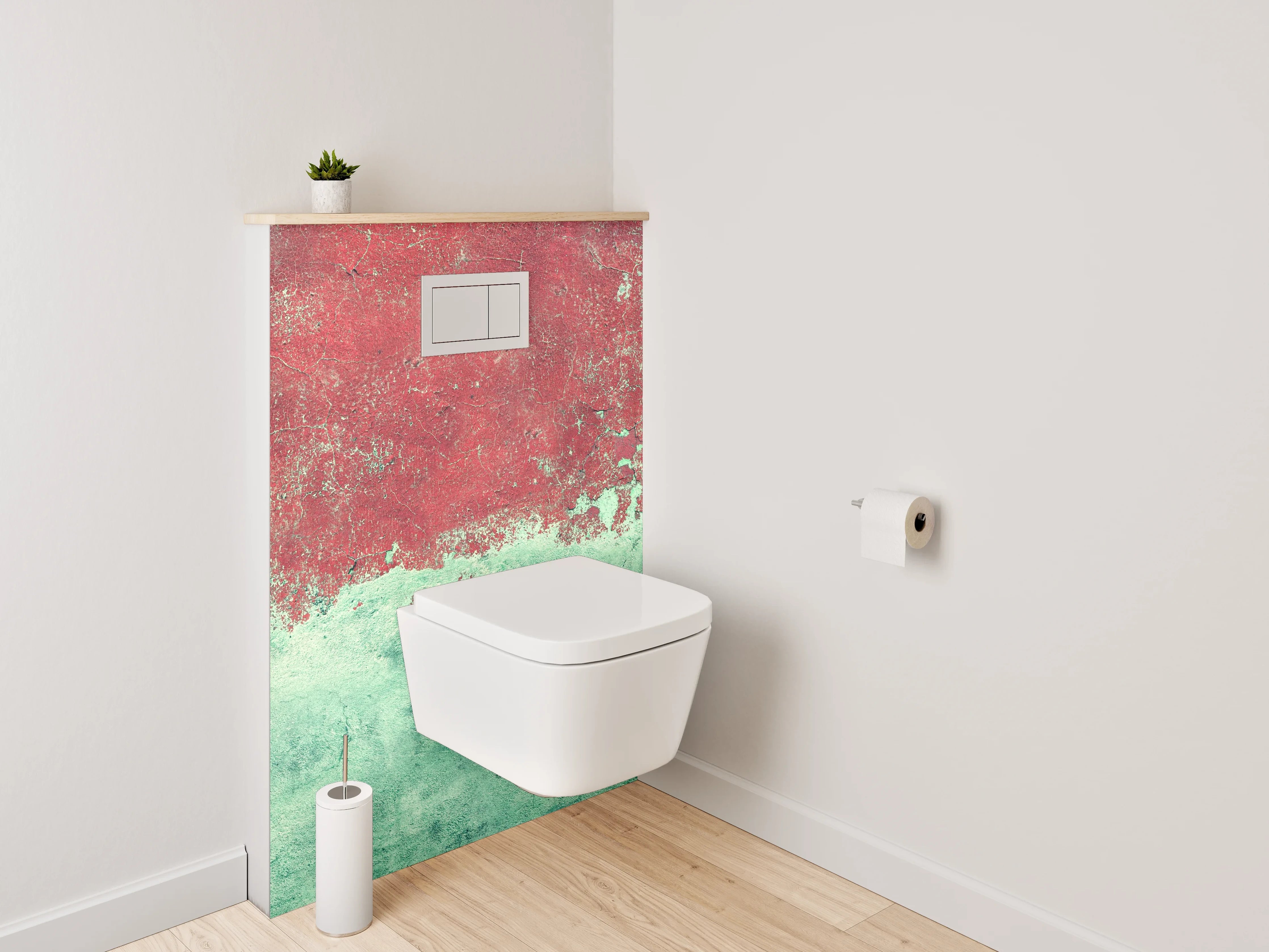 WC-Rückwand - Abstrakte Aquarell-Optik in Rot und Türkis