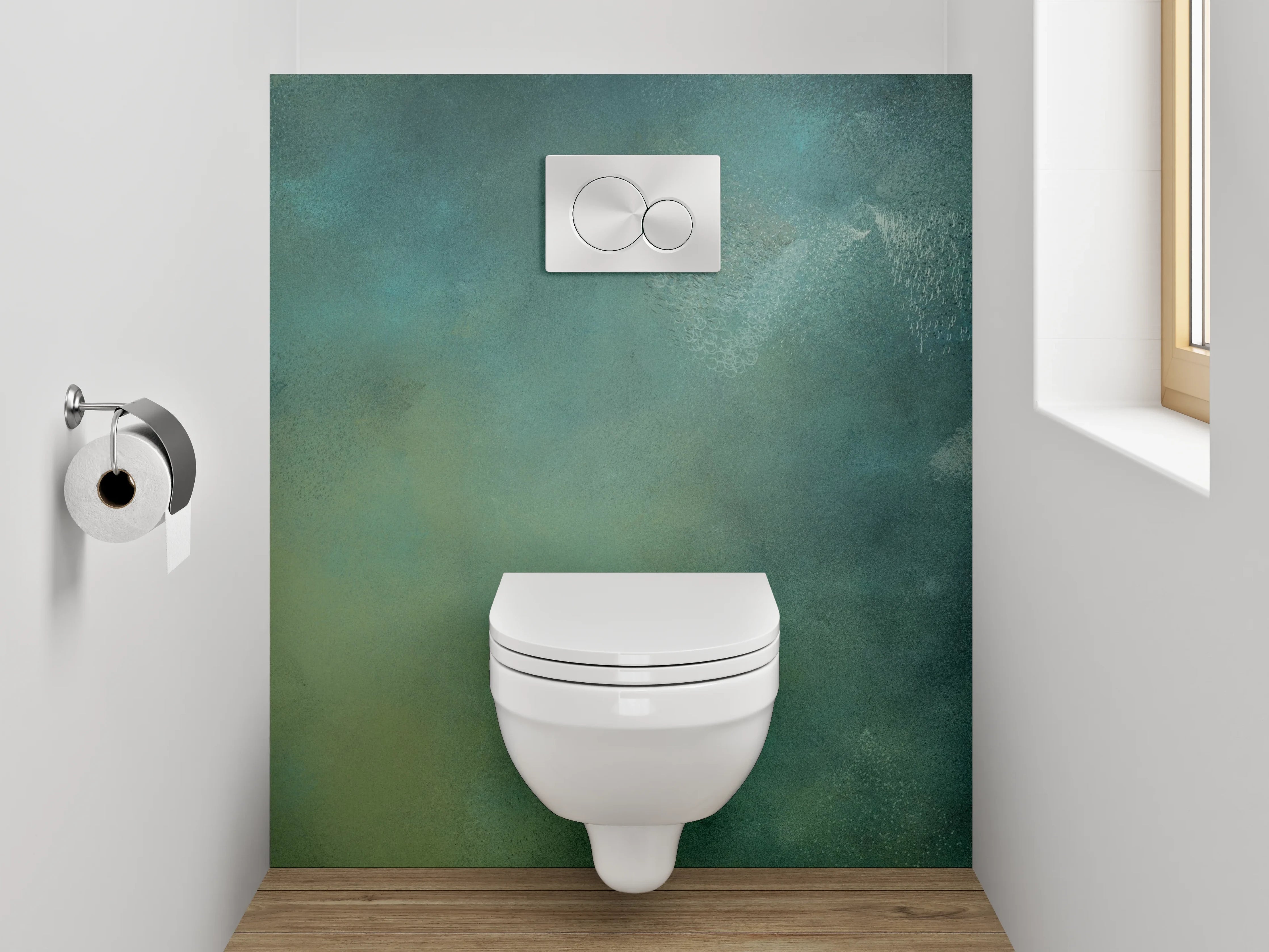 WC-Rückwand - Abstrakte Aquarell-Struktur in Grün und Blau