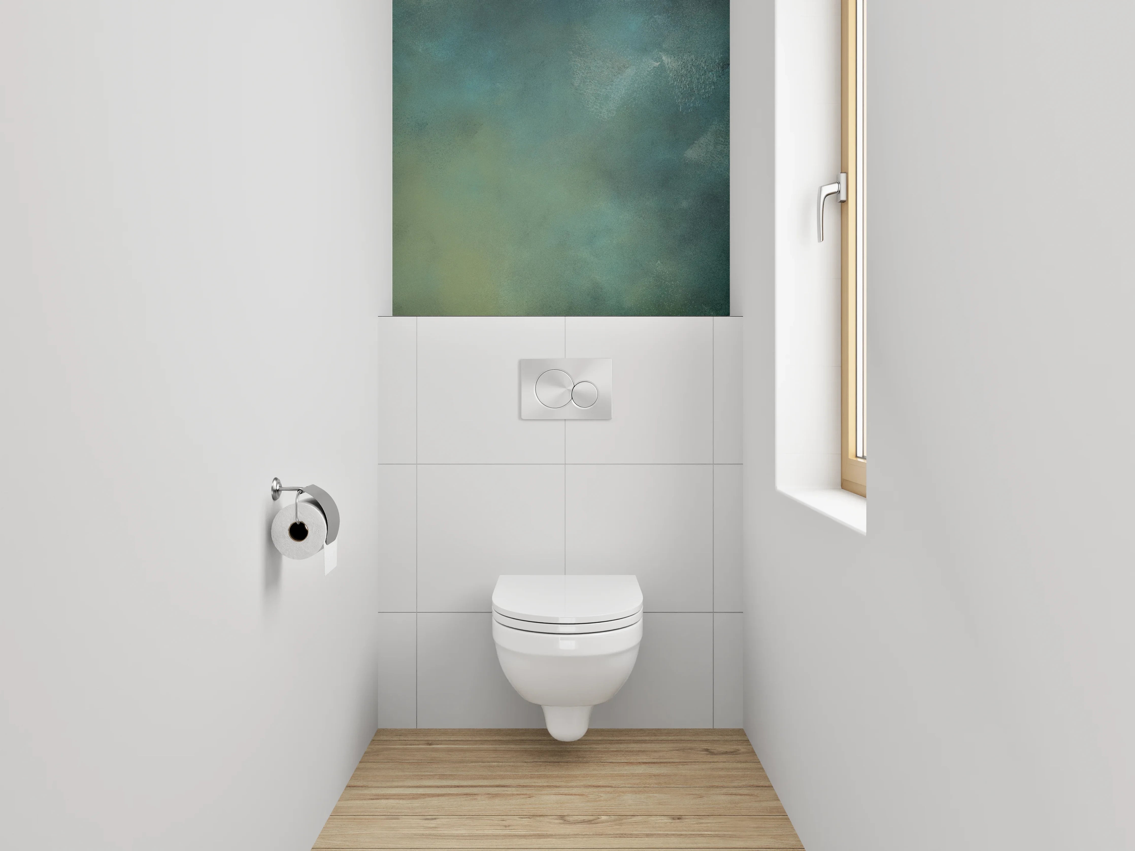 WC-Rückwand - Abstrakte Aquarell-Struktur in Grün und Blau