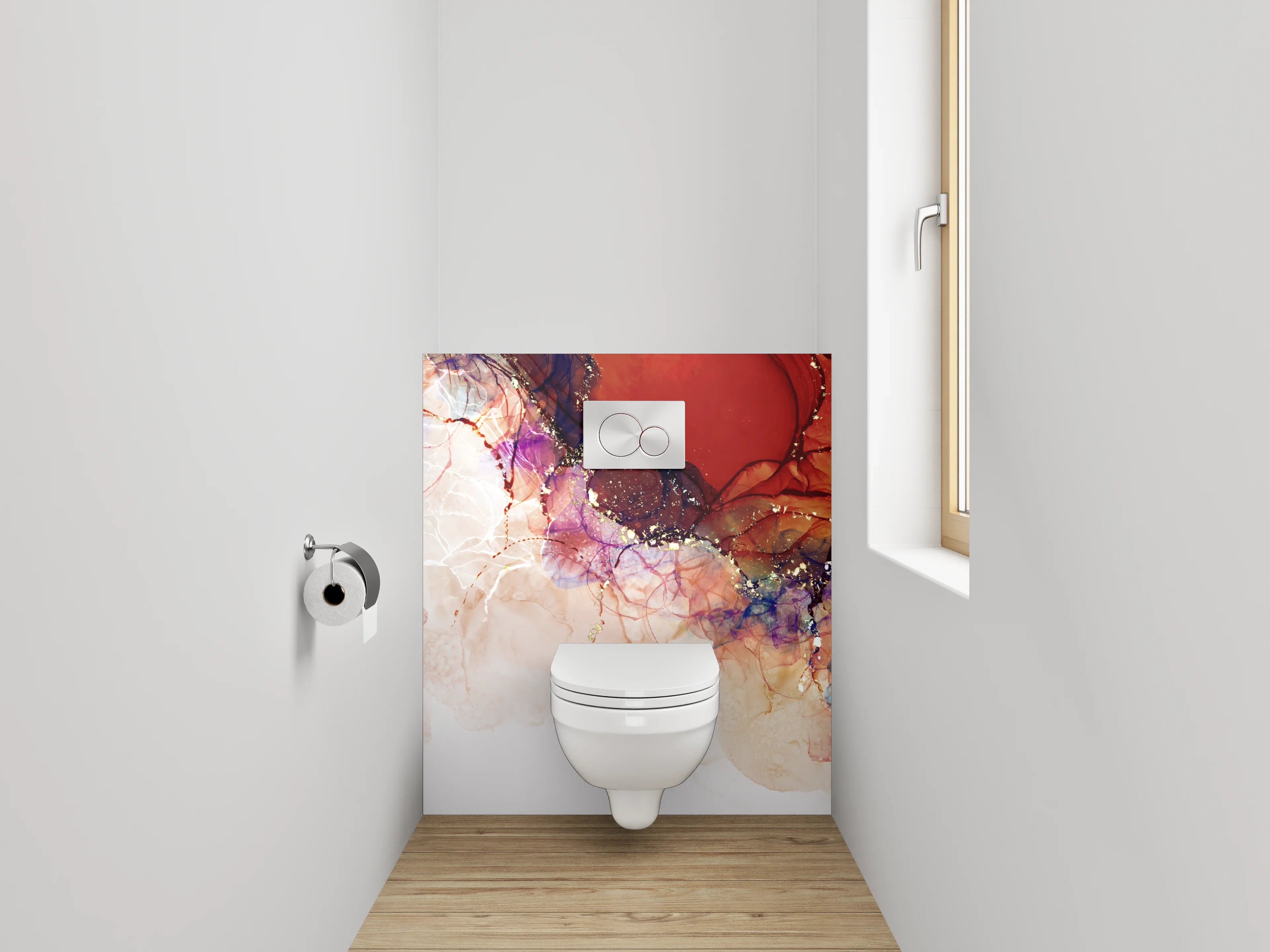 WC-Rückwand - Abstrakte Aquarellfarben mit Goldakzenten