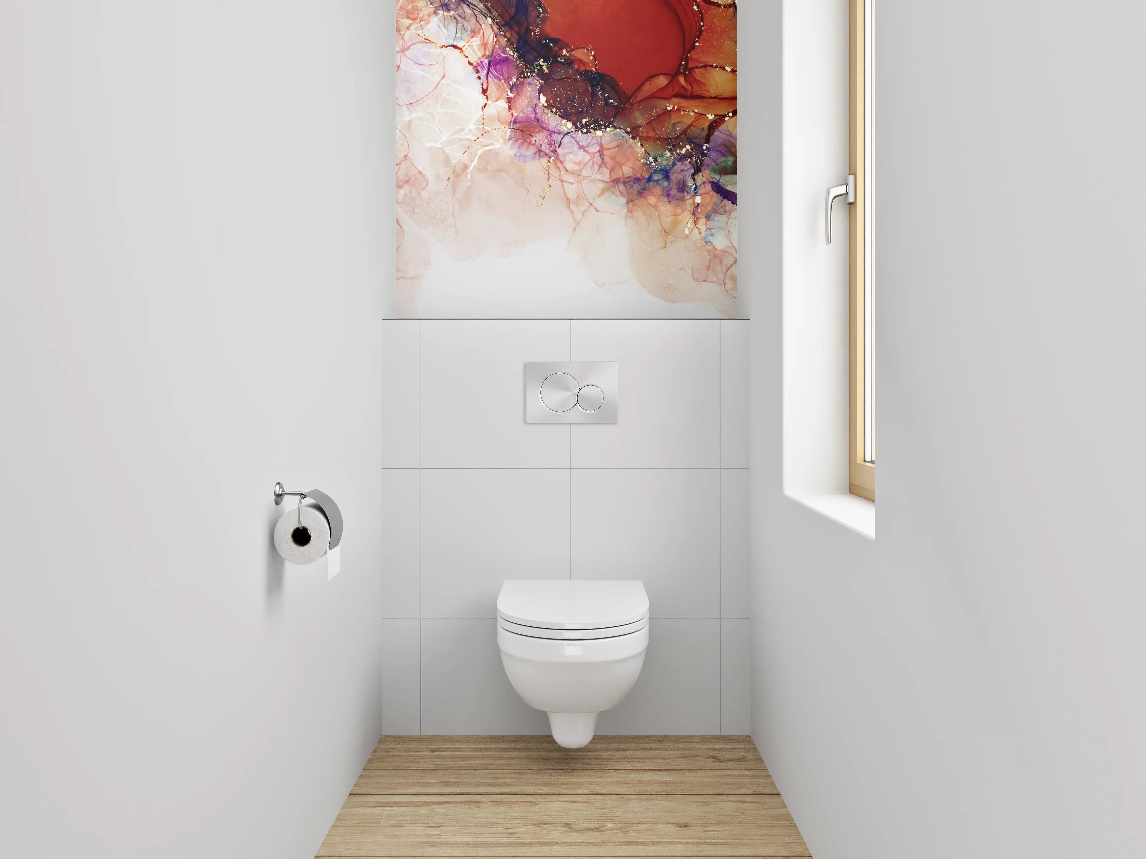 WC-Rückwand - Abstrakte Aquarellfarben mit Goldakzenten