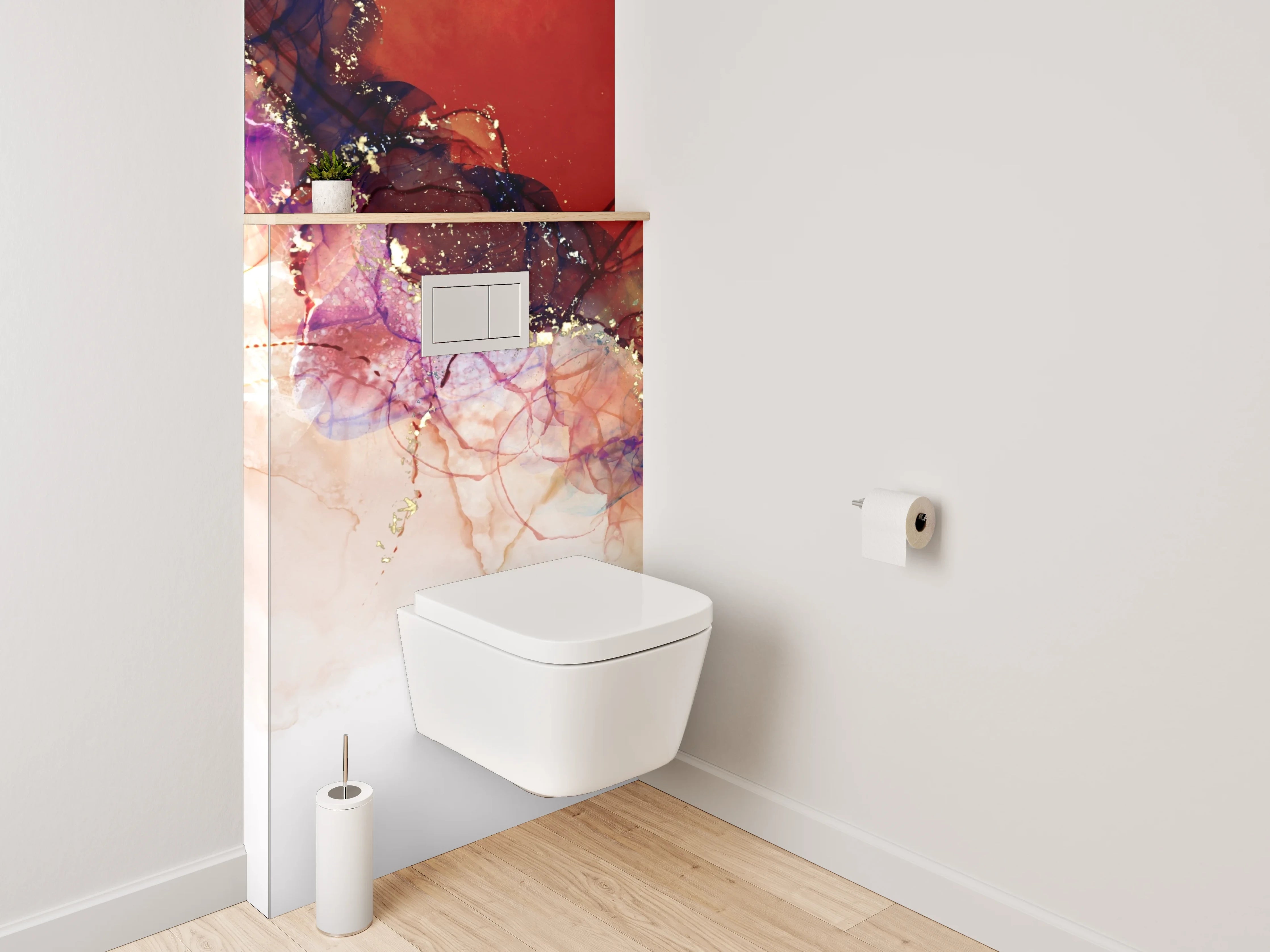 WC-Rückwand - Abstrakte Aquarellfarben mit Goldakzenten