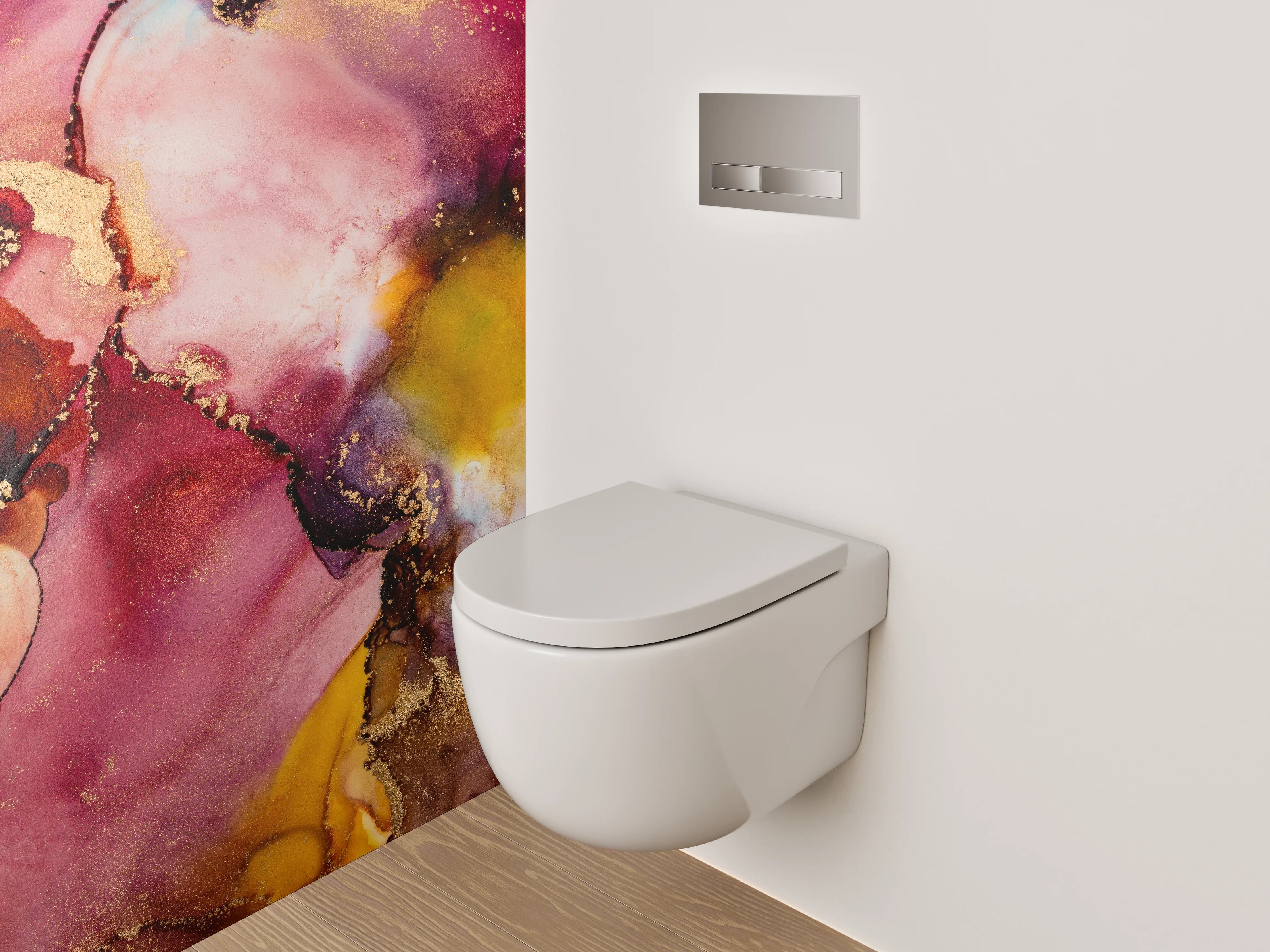 WC-Rückwand - Abstrakte Aquarellkunst in Rot und Gold