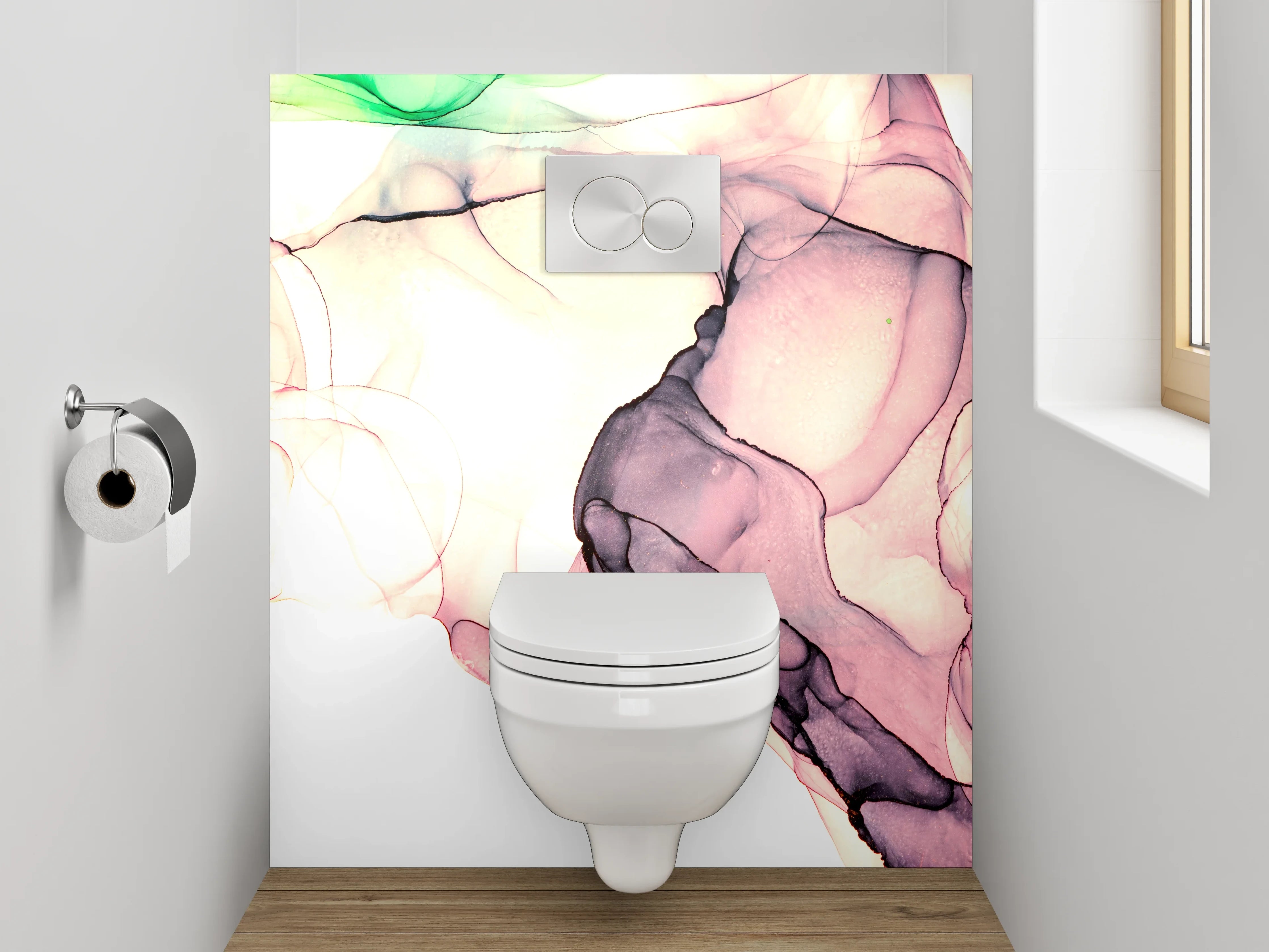 WC-Rückwand - Abstrakte Aquarellkunst in sanften Farben