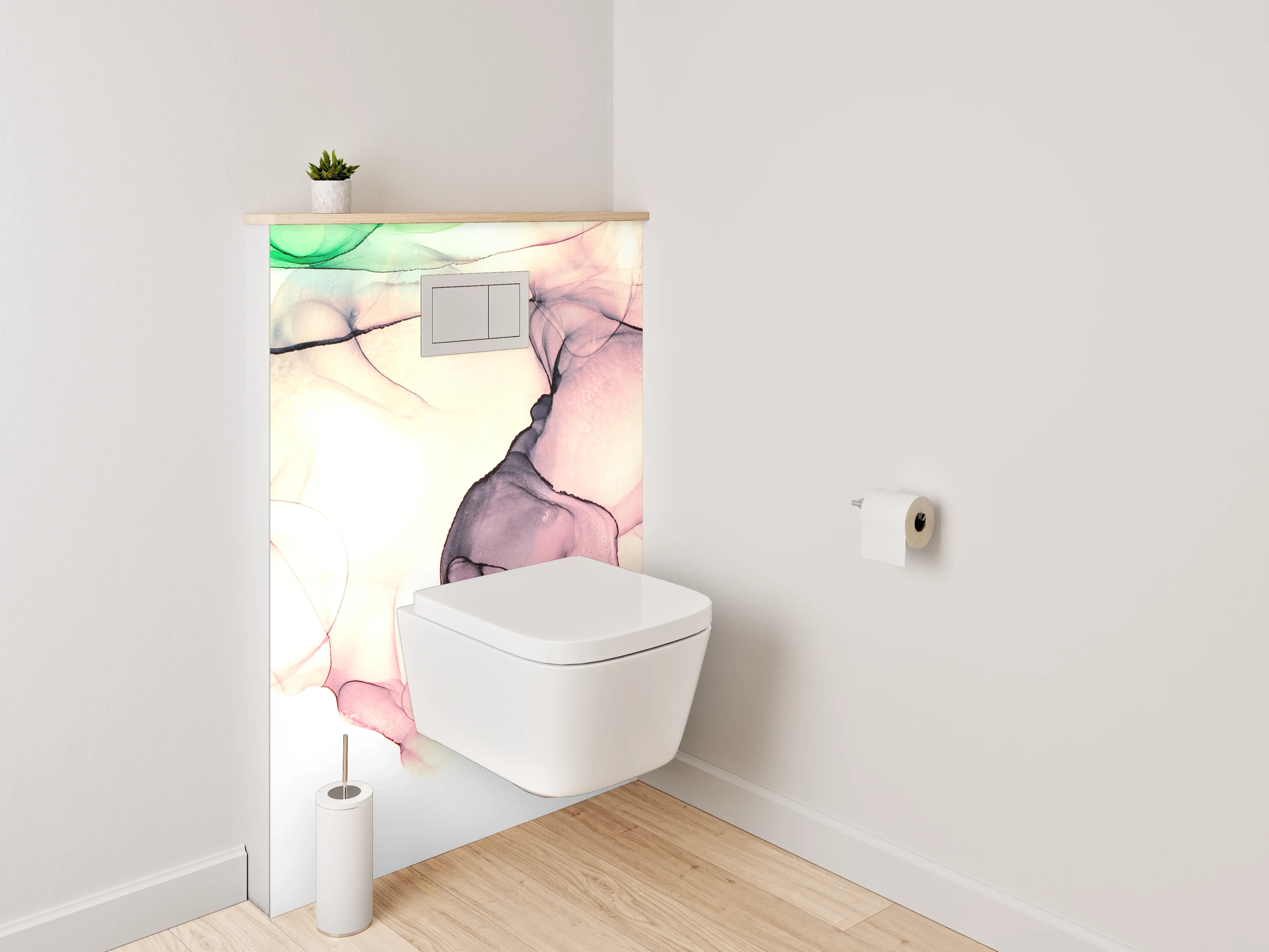 WC-Rückwand - Abstrakte Aquarellkunst in sanften Farben