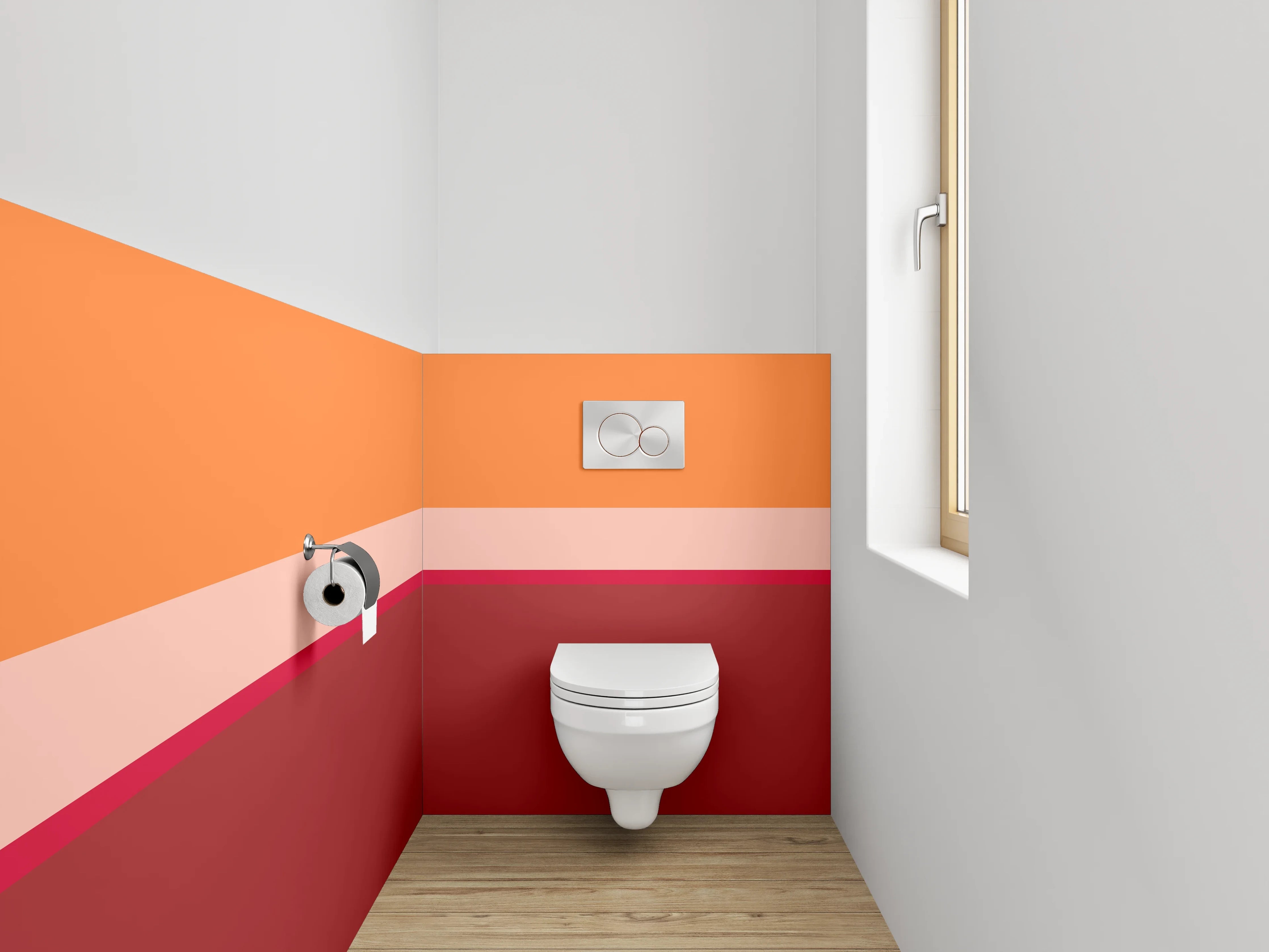 WC-Rückwand - Abstrakte Balken in Orange und Rot