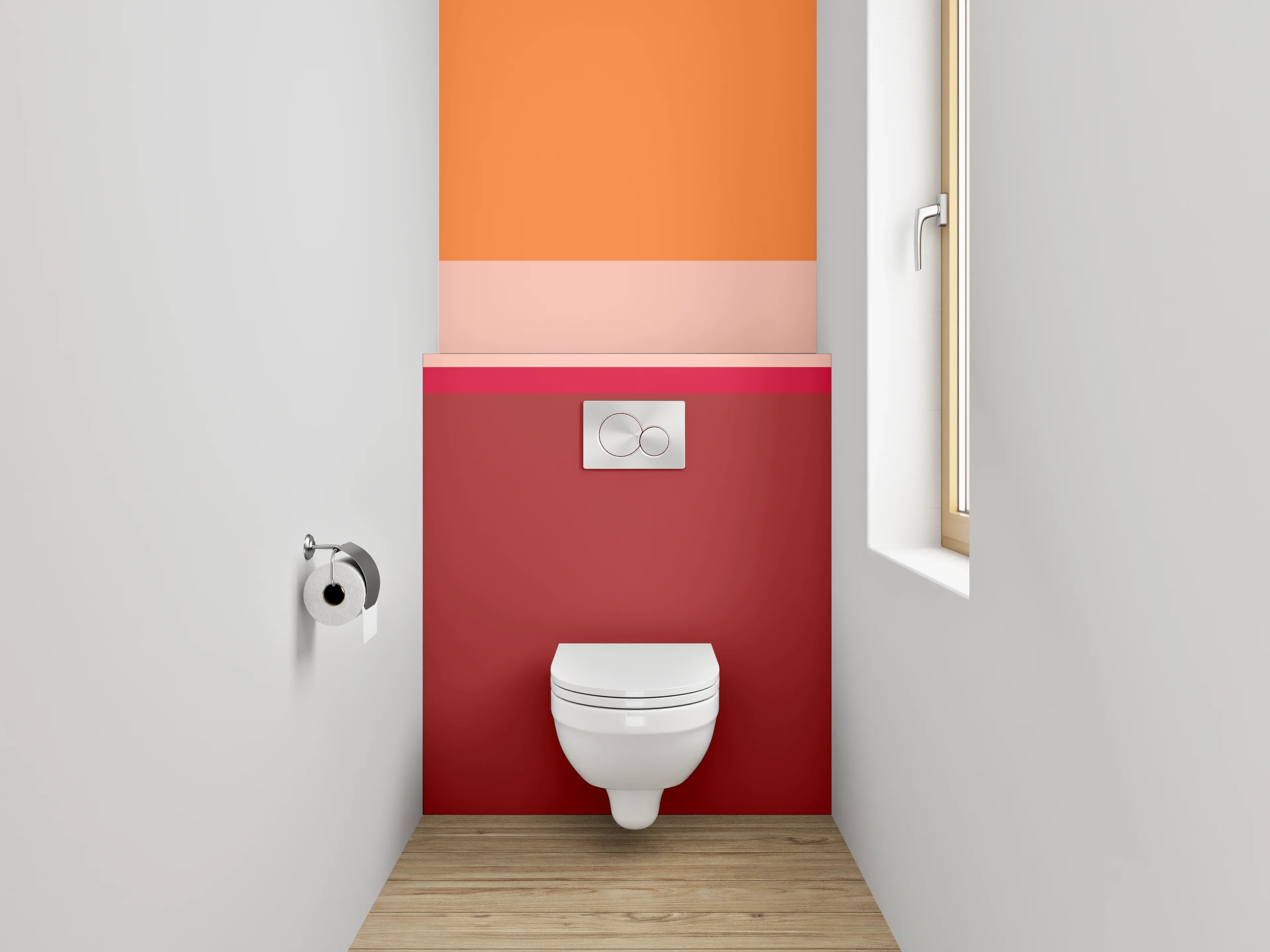 WC-Rückwand - Abstrakte Balken in Orange und Rot