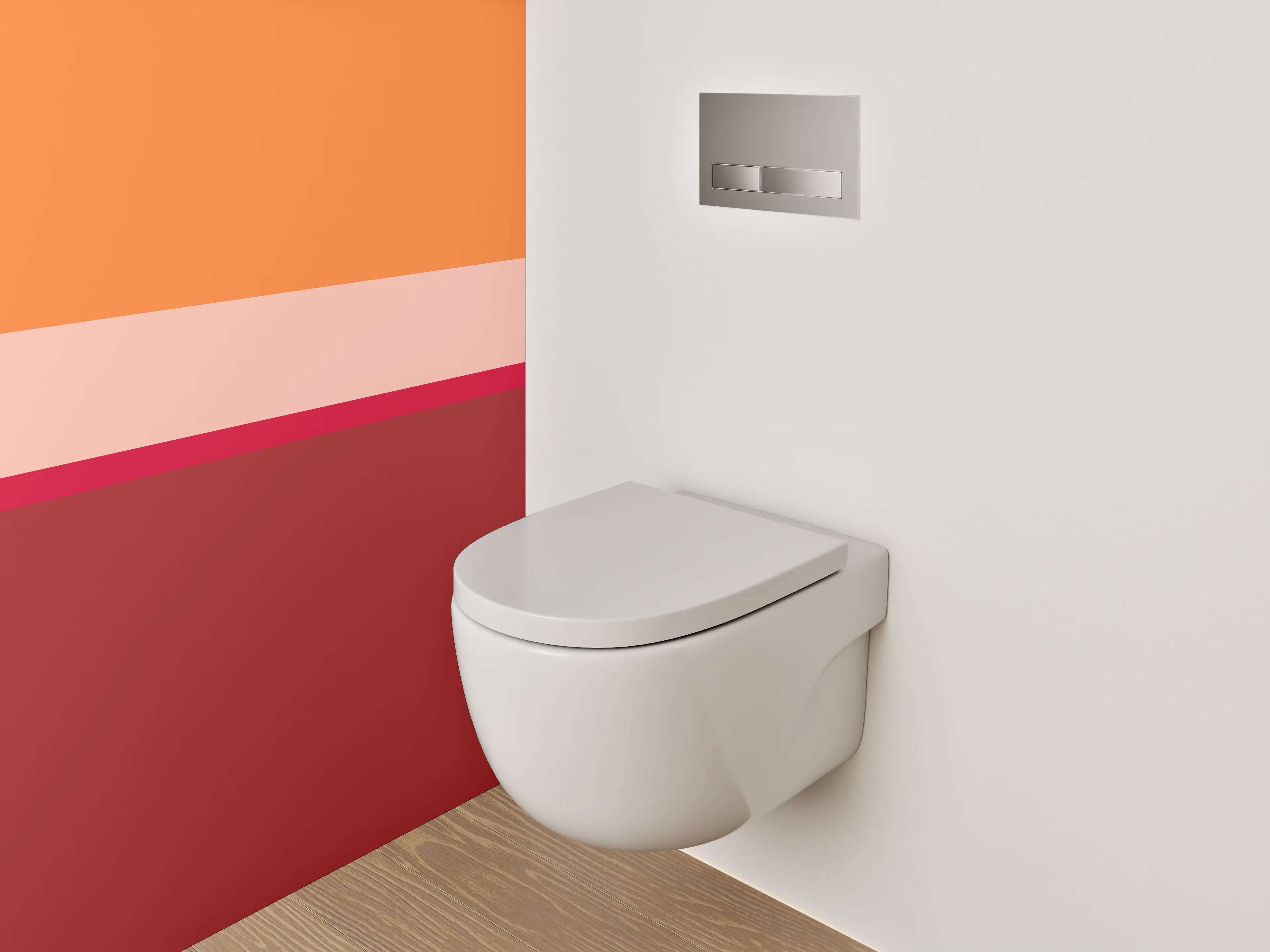 WC-Rückwand - Abstrakte Balken in Orange und Rot
