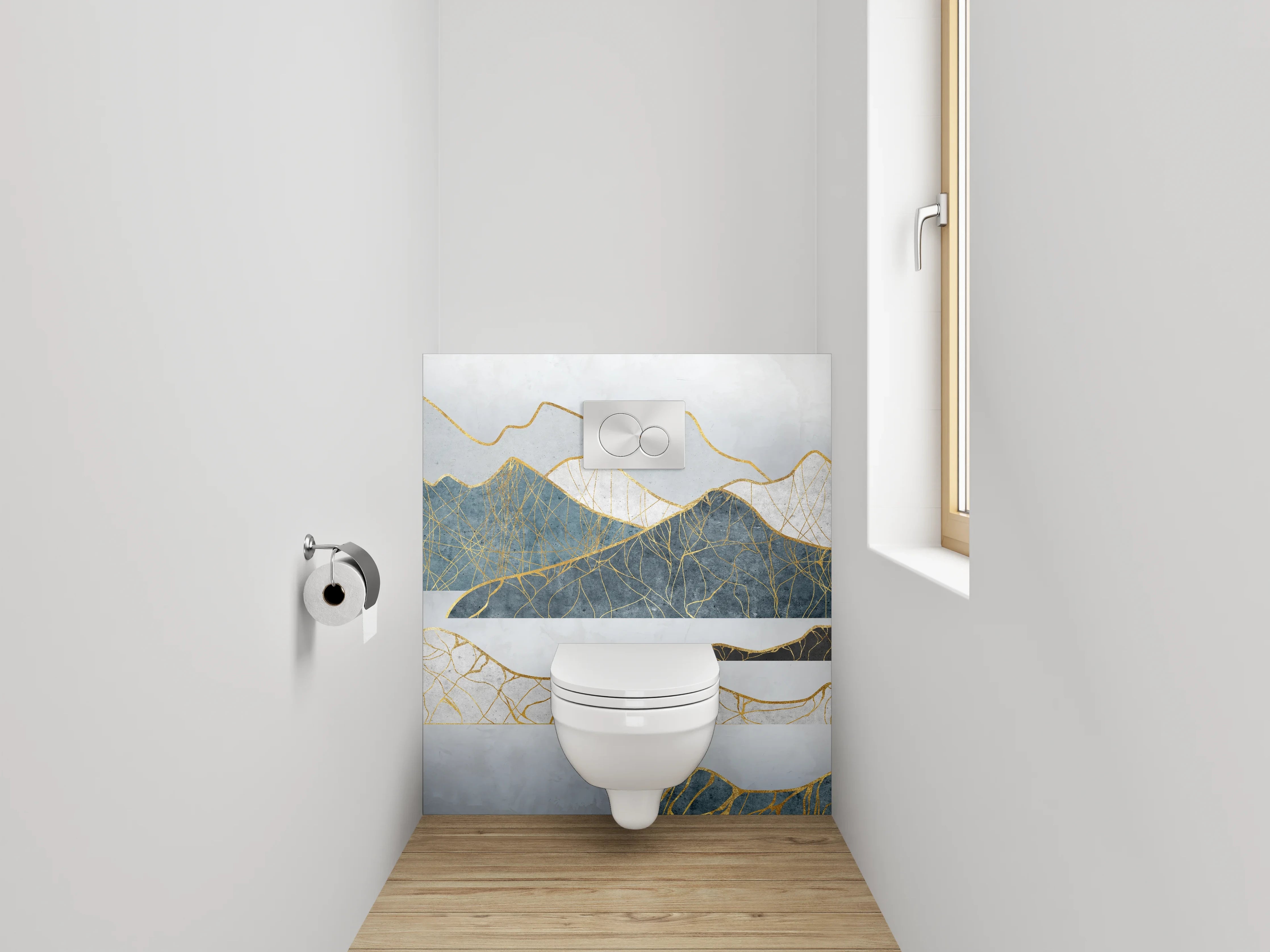 WC-Rückwand - Abstrakte Berge Goldlinien Kunst