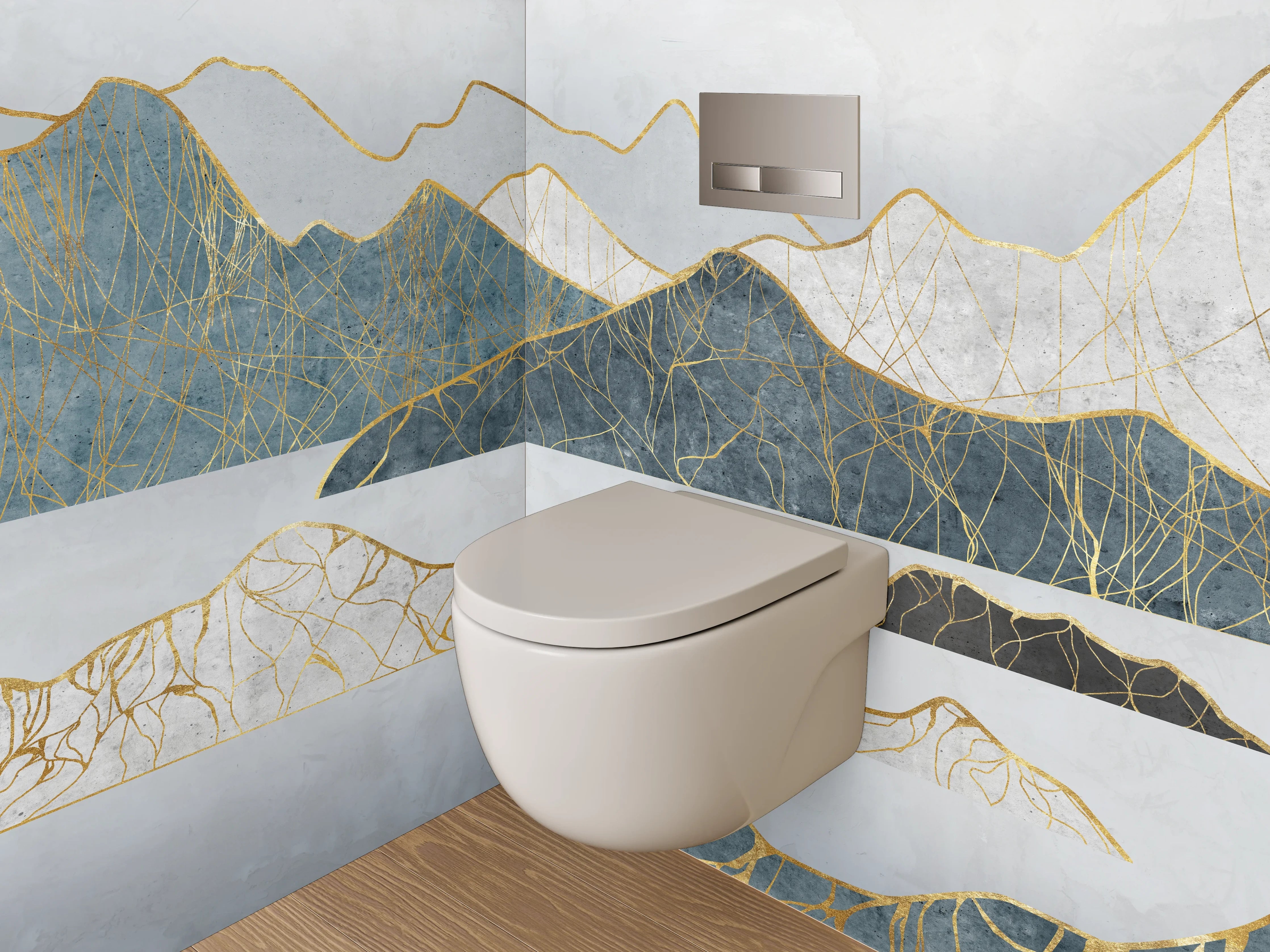 WC-Rückwand - Abstrakte Berge Goldlinien Kunst