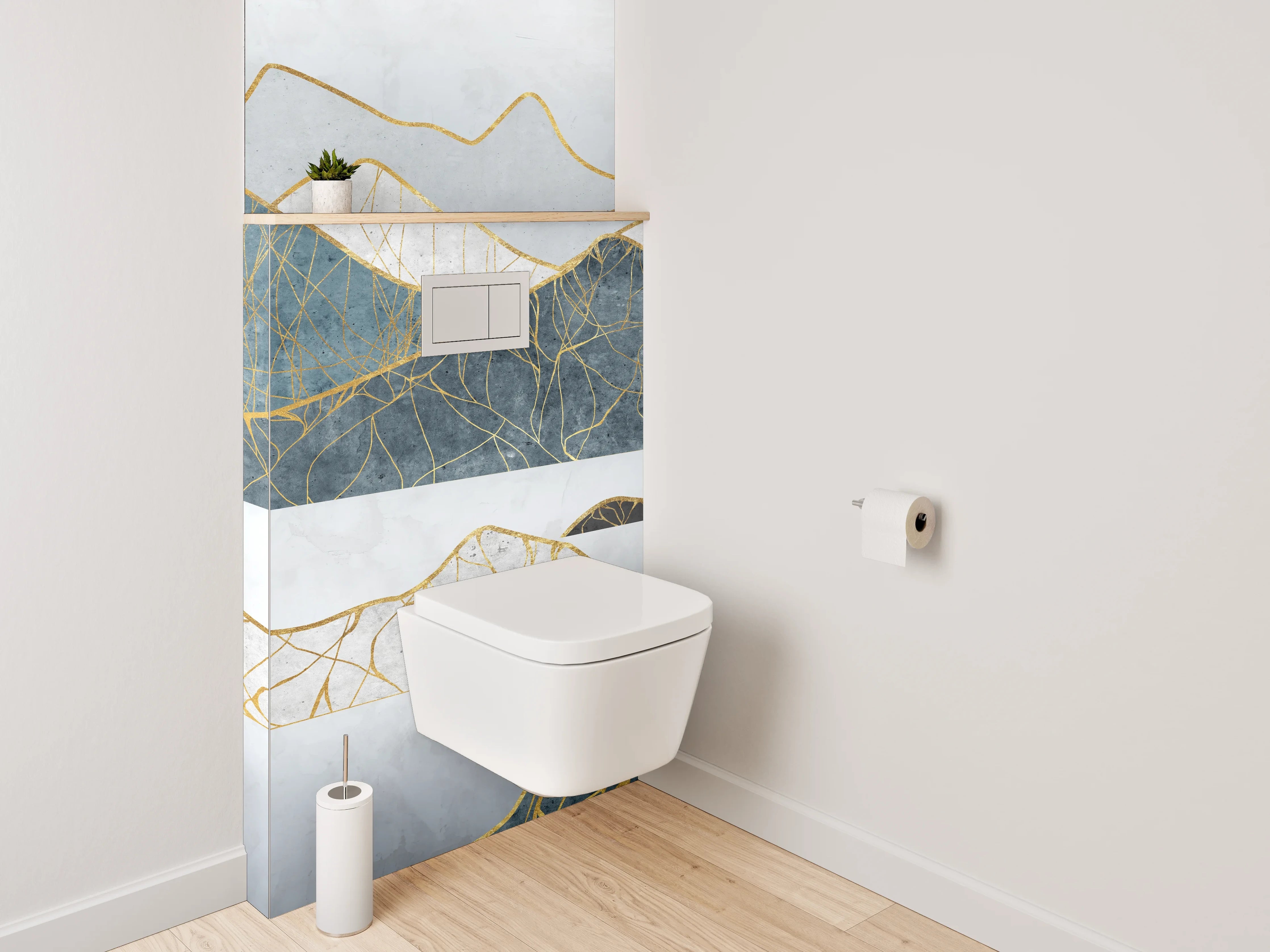 WC-Rückwand - Abstrakte Berge Goldlinien Kunst