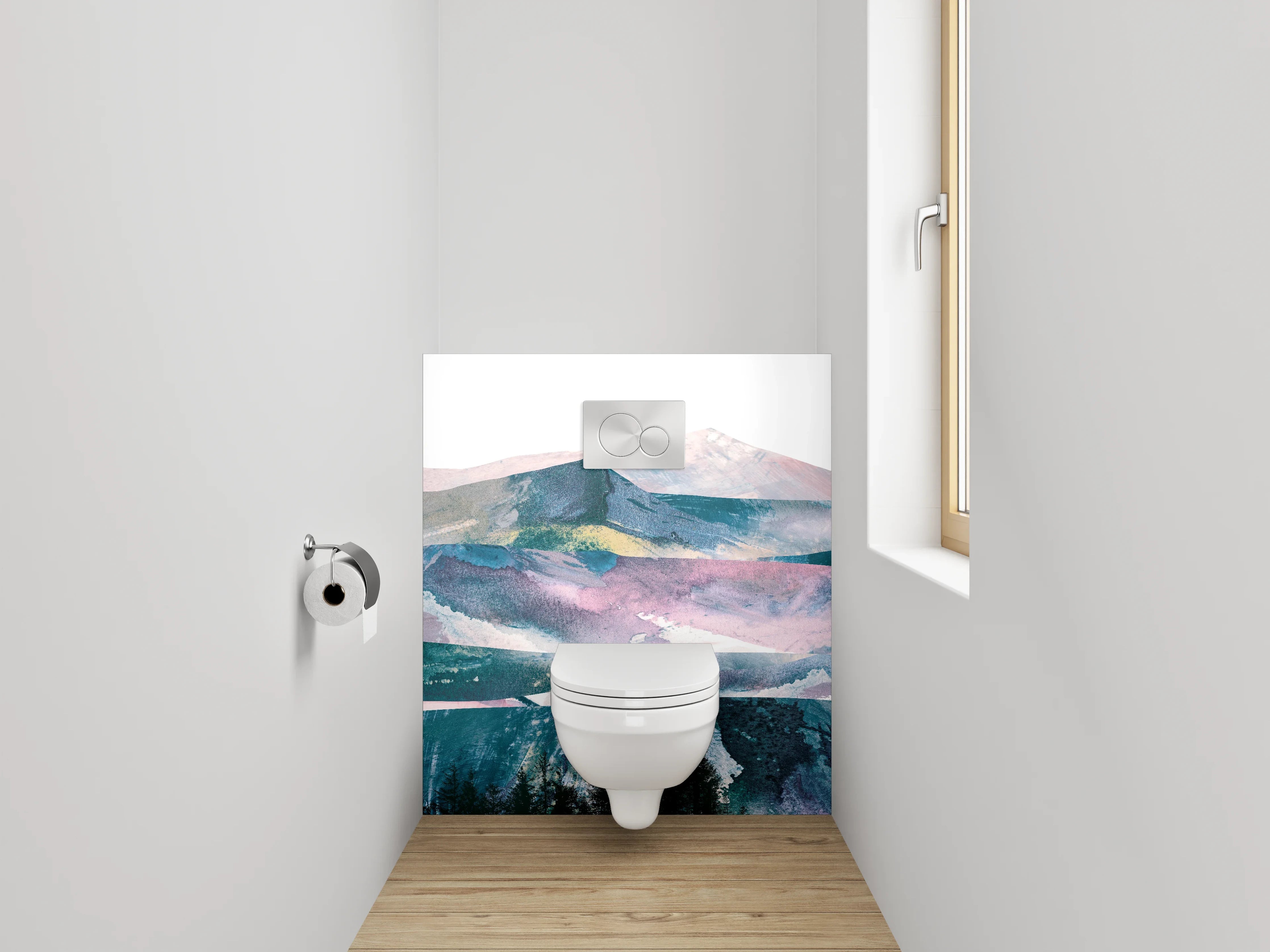 WC-Rückwand - Abstrakte Berge in Aquarelloptik