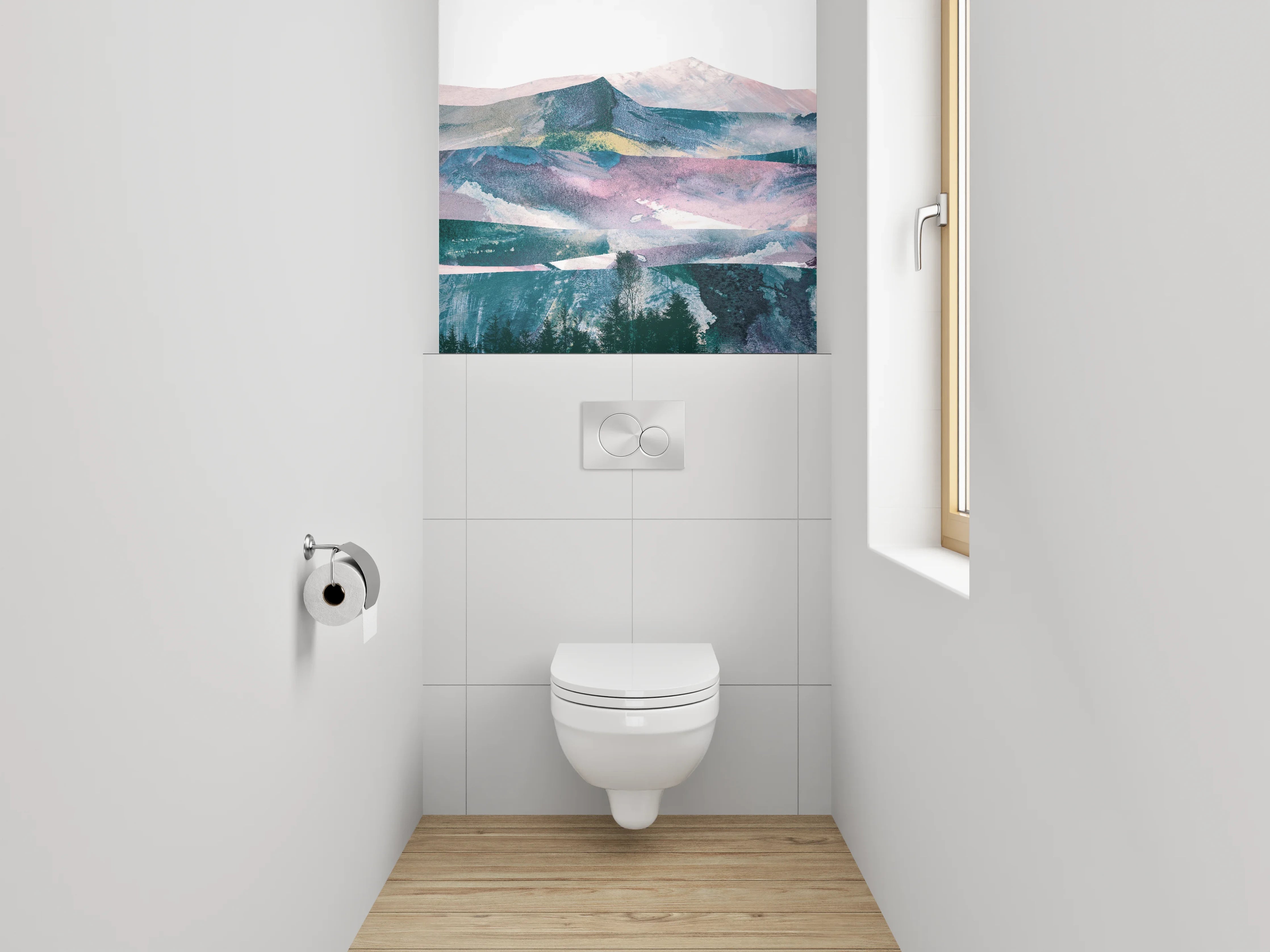 WC-Rückwand - Abstrakte Berge in Aquarelloptik