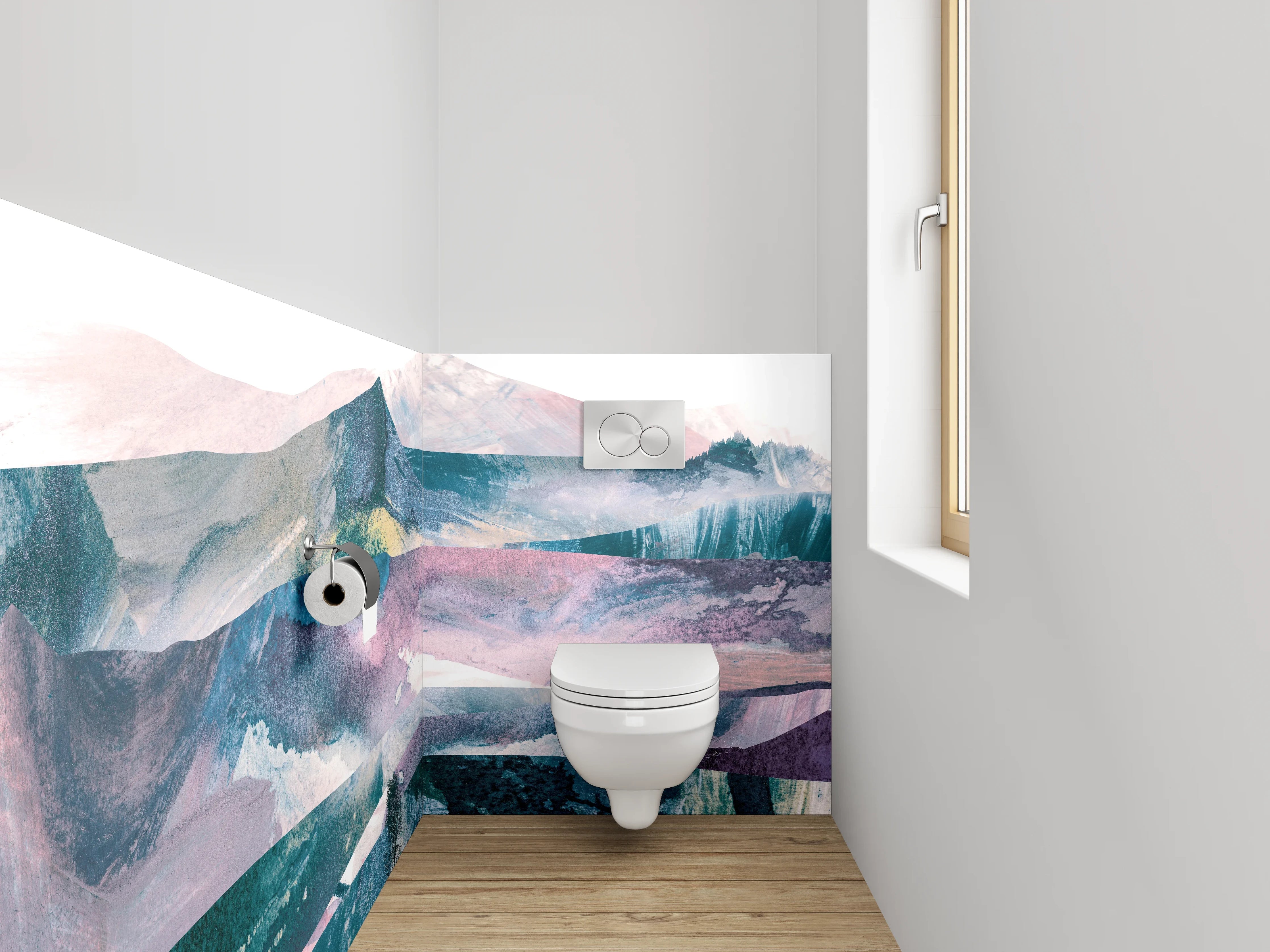WC-Rückwand - Abstrakte Berge in Aquarelloptik