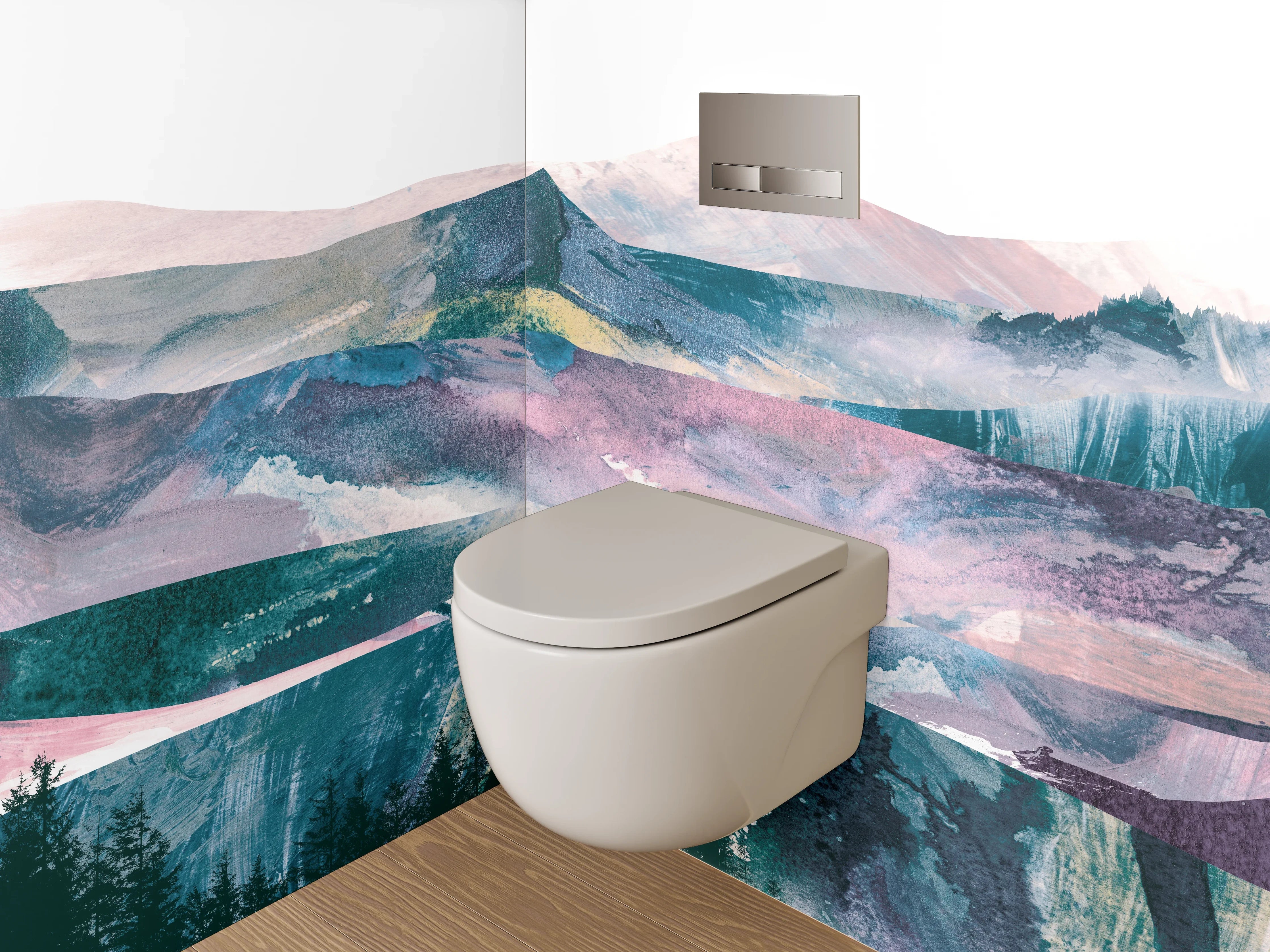 WC-Rückwand - Abstrakte Berge in Aquarelloptik