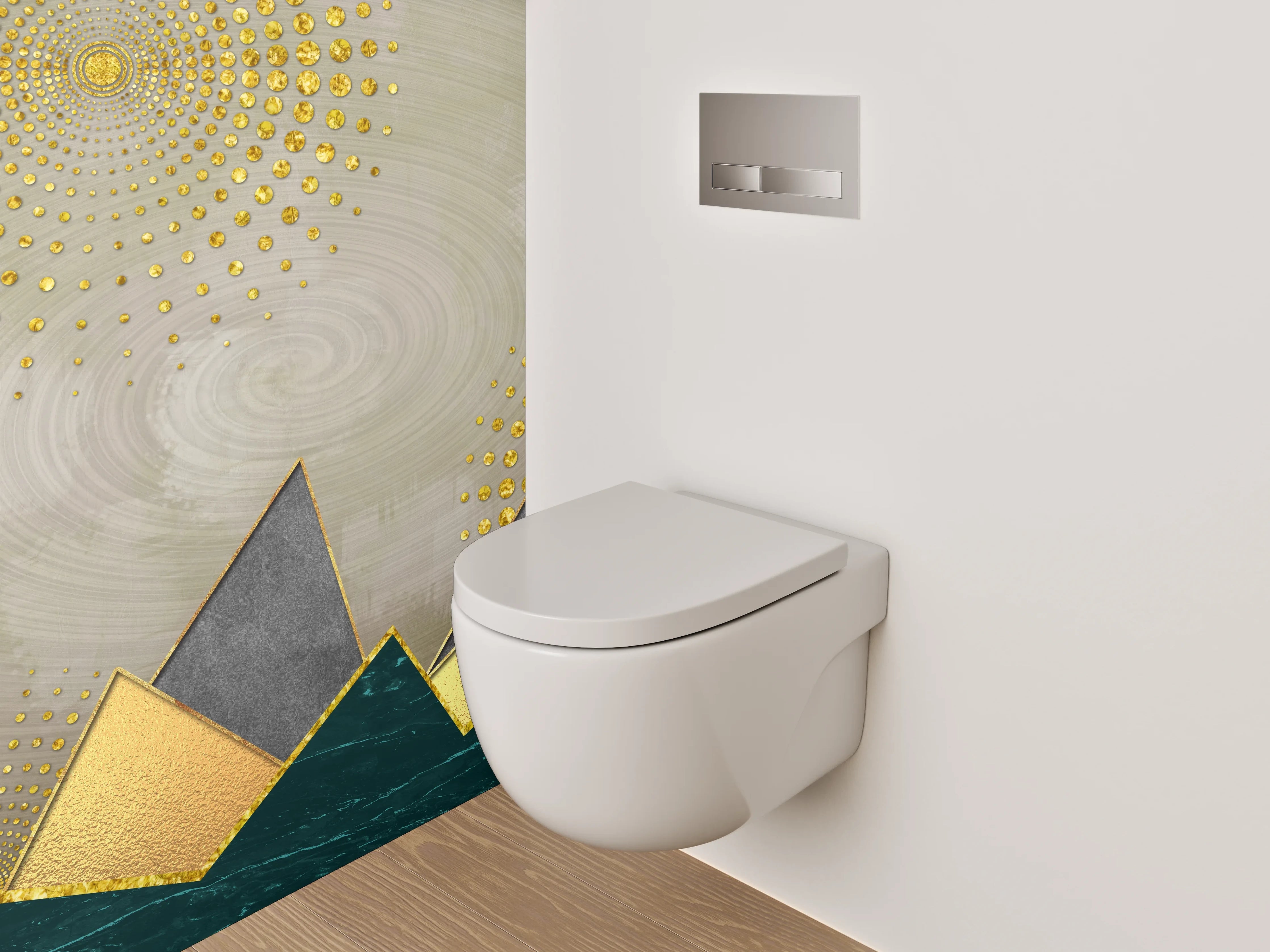 WC-Rückwand - Abstrakte Berge mit goldenen Akzenten
