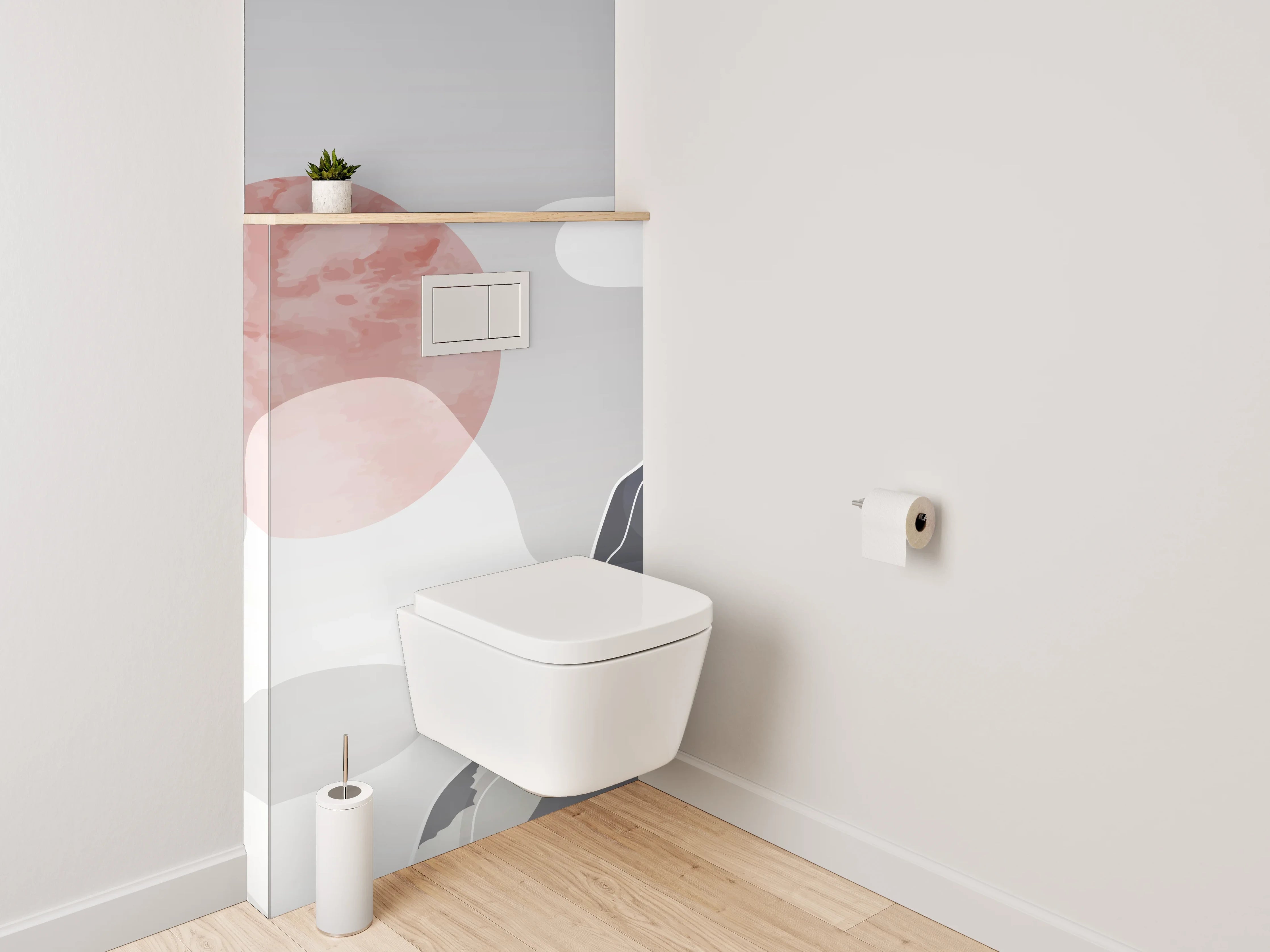 WC-Rückwand - Abstrakte Berge mit rosa Sonne