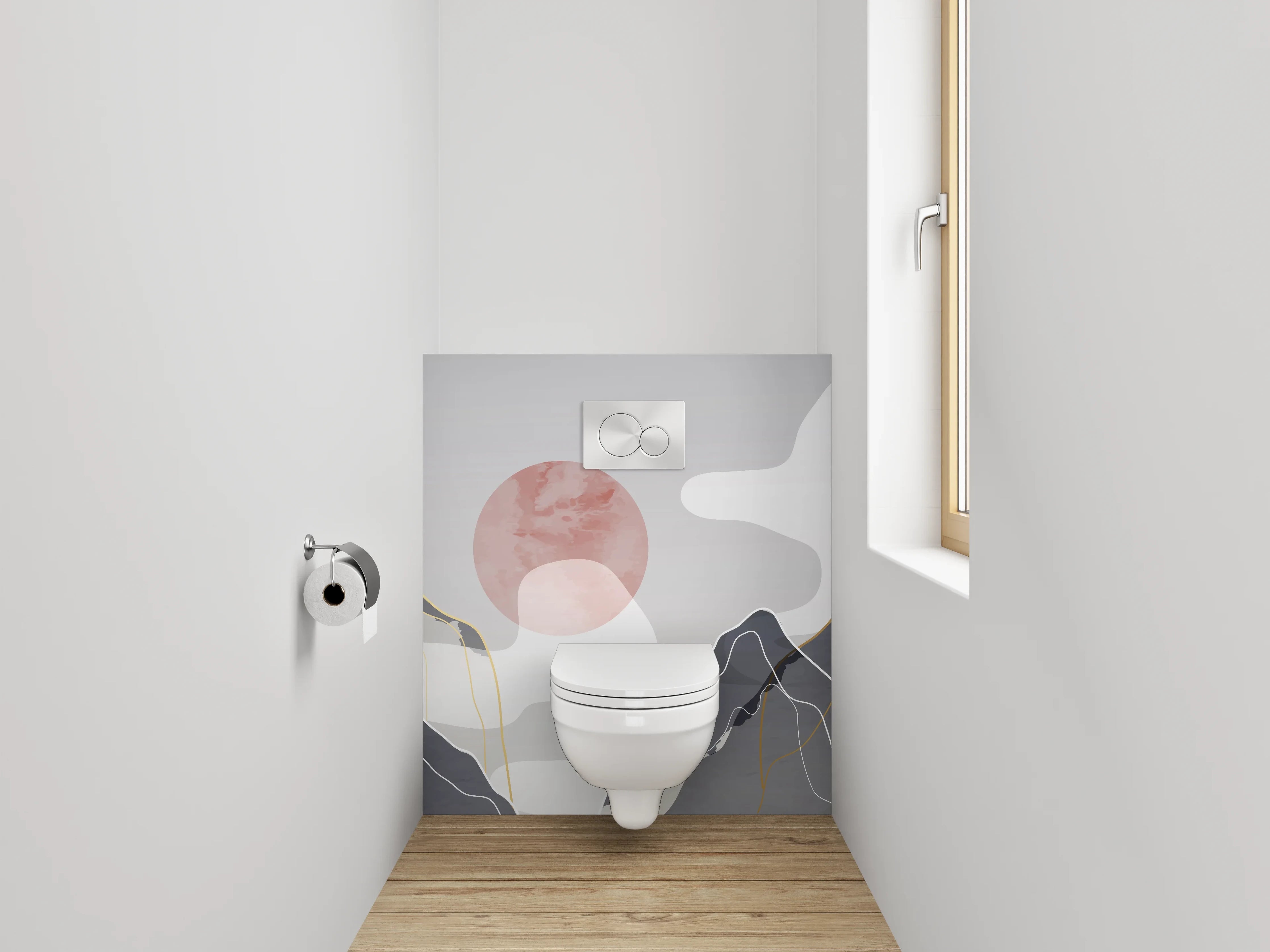 WC-Rückwand - Abstrakte Berge mit roter Sonne